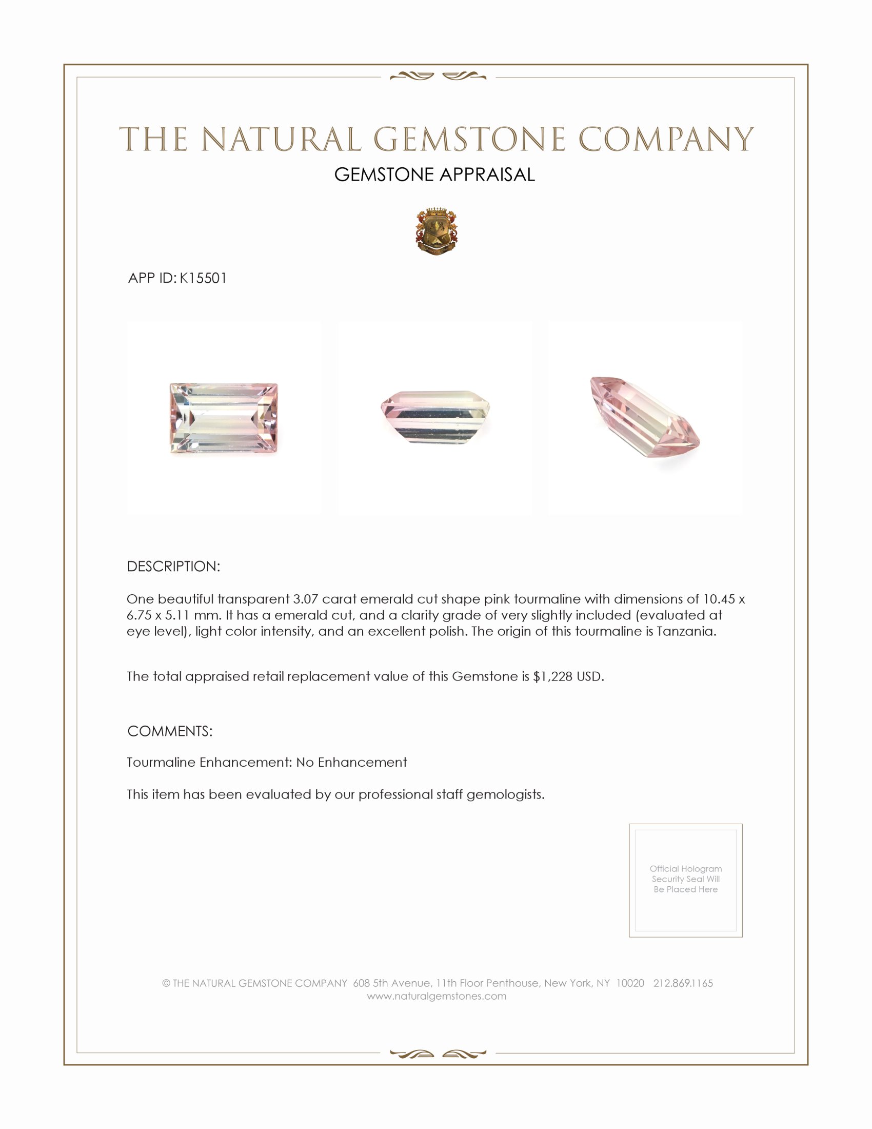 3.07 Ct. Tourmaline from Tanzania