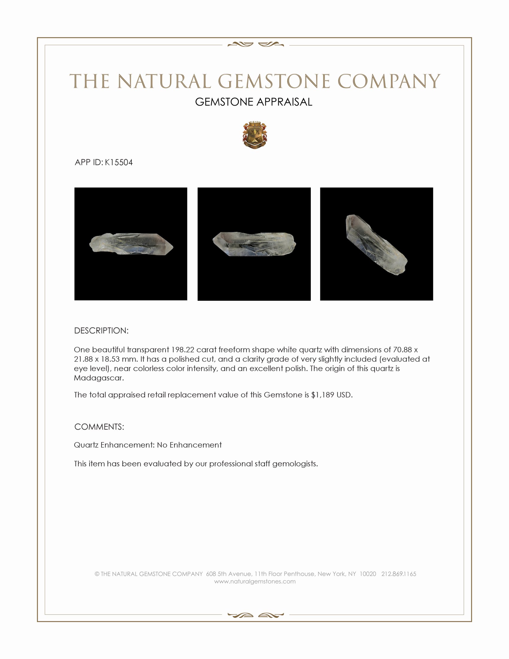 198.22 Ct. White Cabochon Quartz from Madagascar