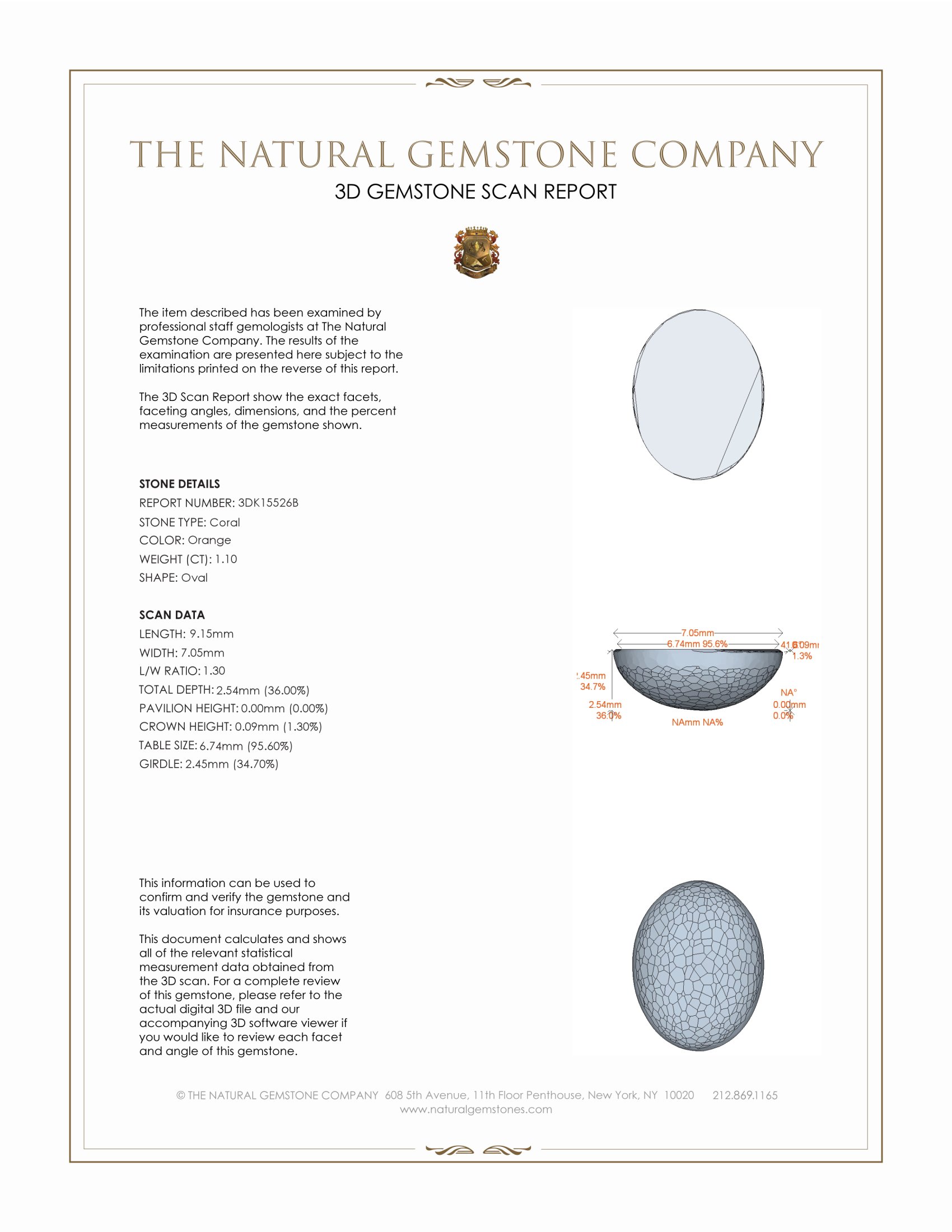 1.10 Ct. Orange Cabochon Coral from Italy