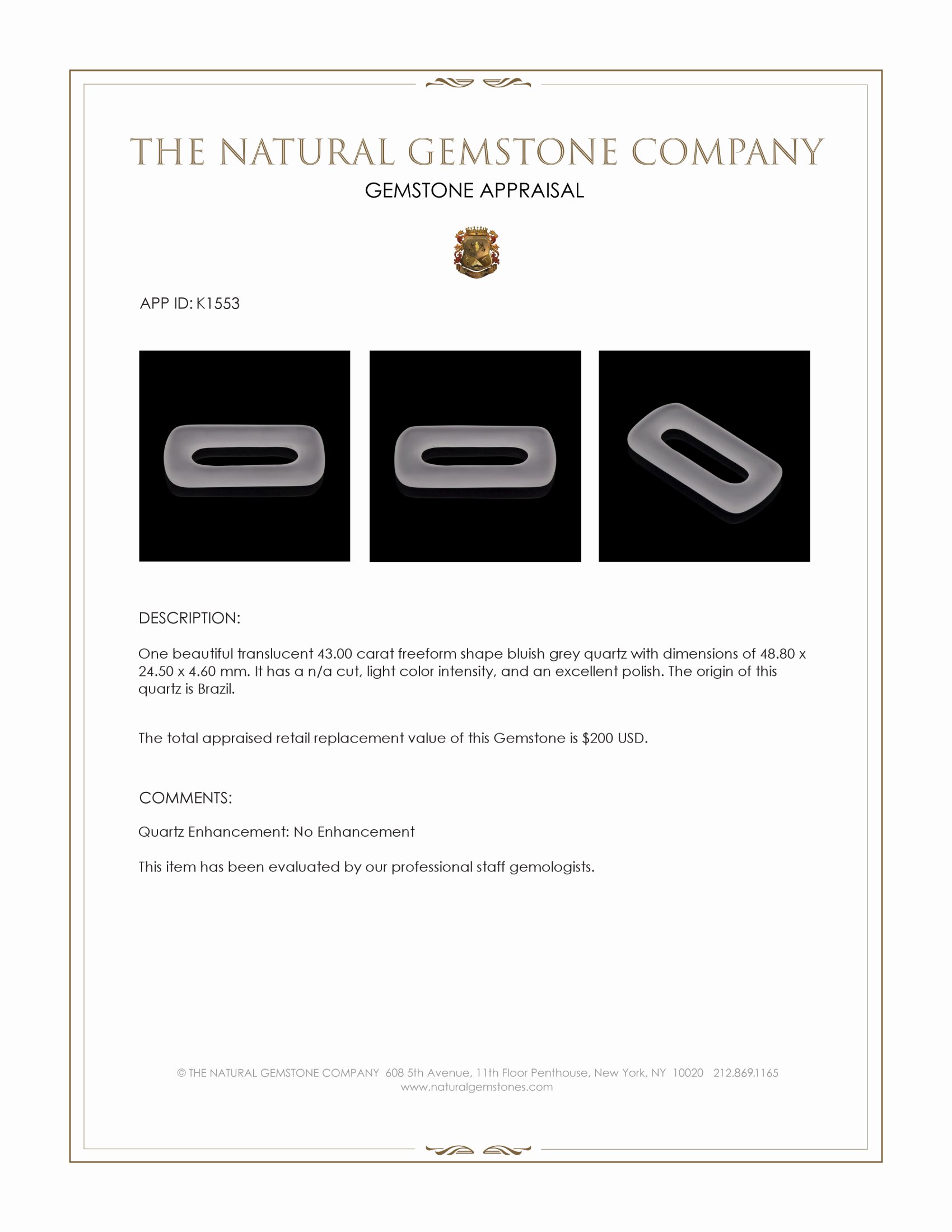 43.00 Ct. Quartz from Brazil