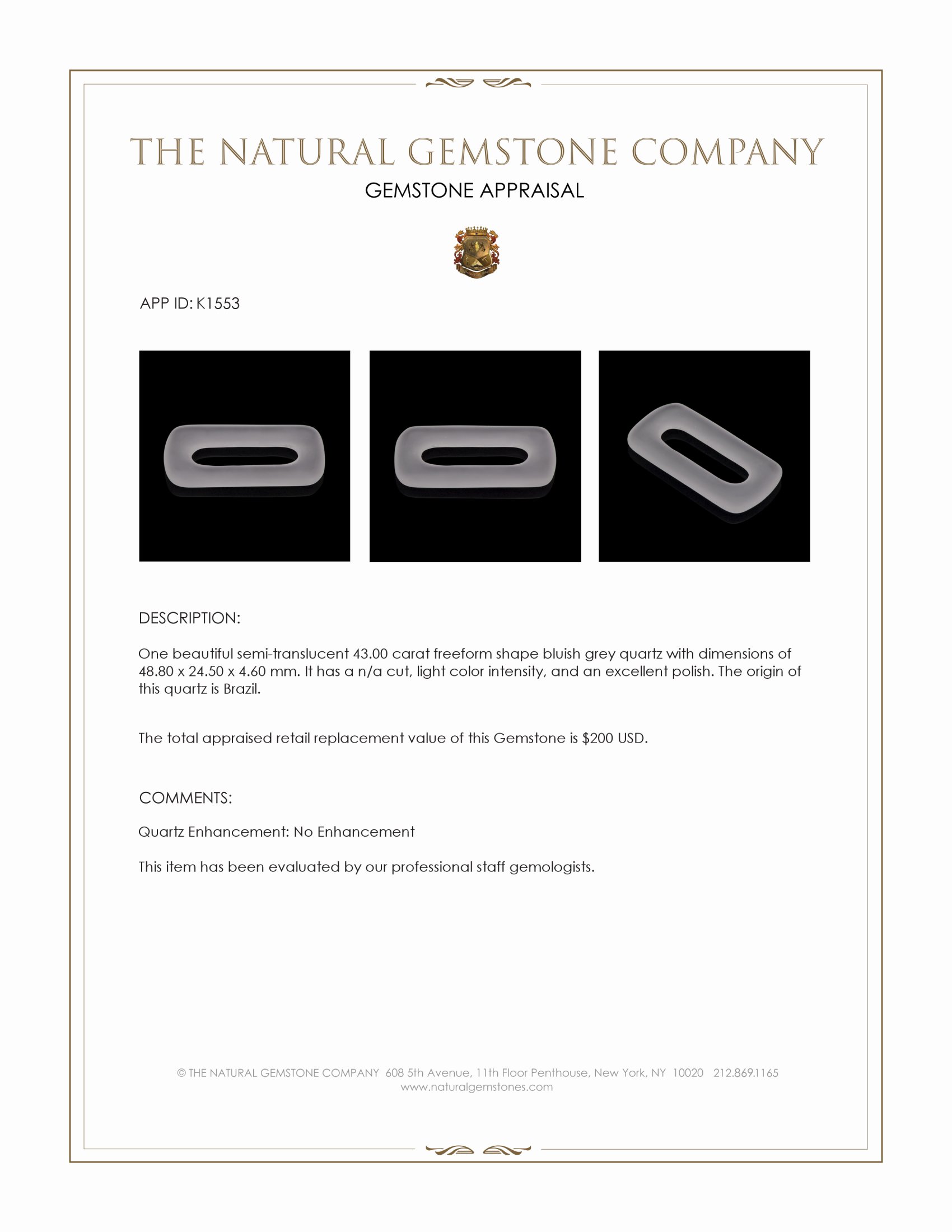 43.00 Ct. Quartz from Brazil