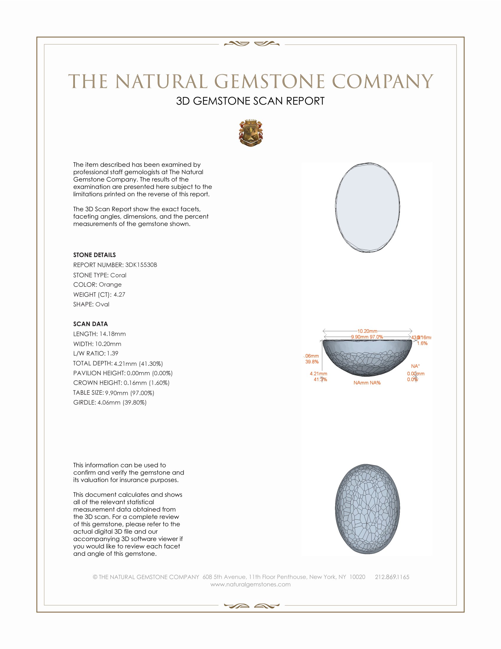 4.27 Ct. Orange Cabochon Coral from Italy