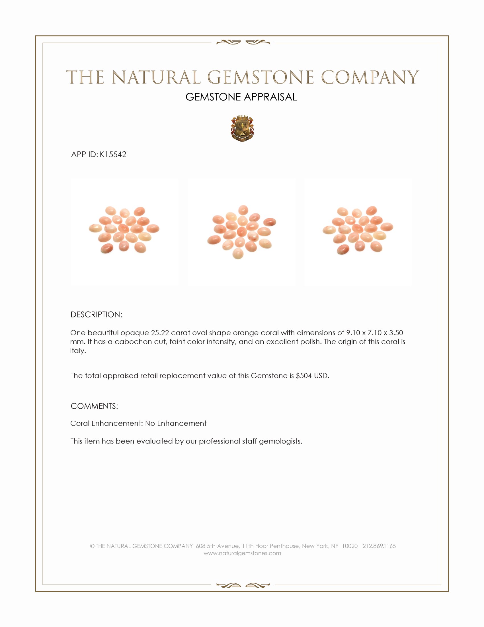 25.22 Ct. Cabochon Coral from Italy