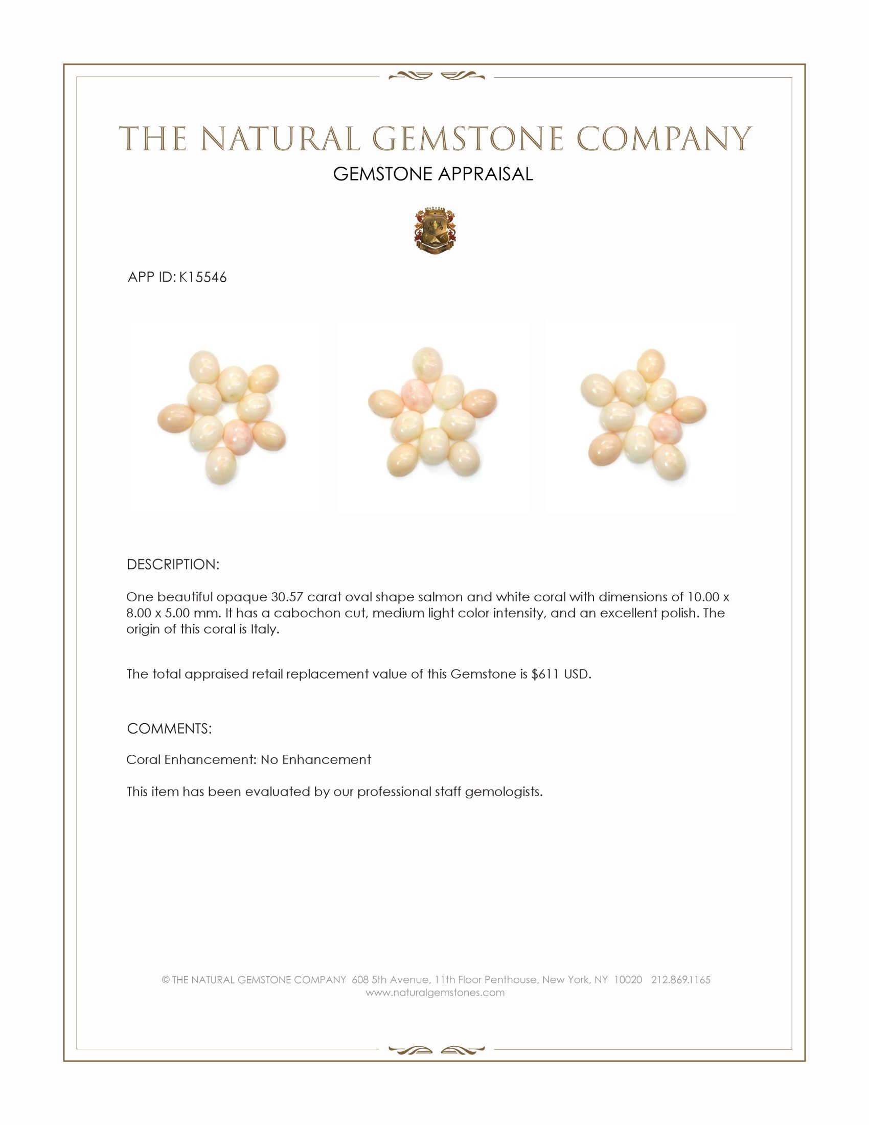 30.57 Ct. Cabochon Coral from Italy