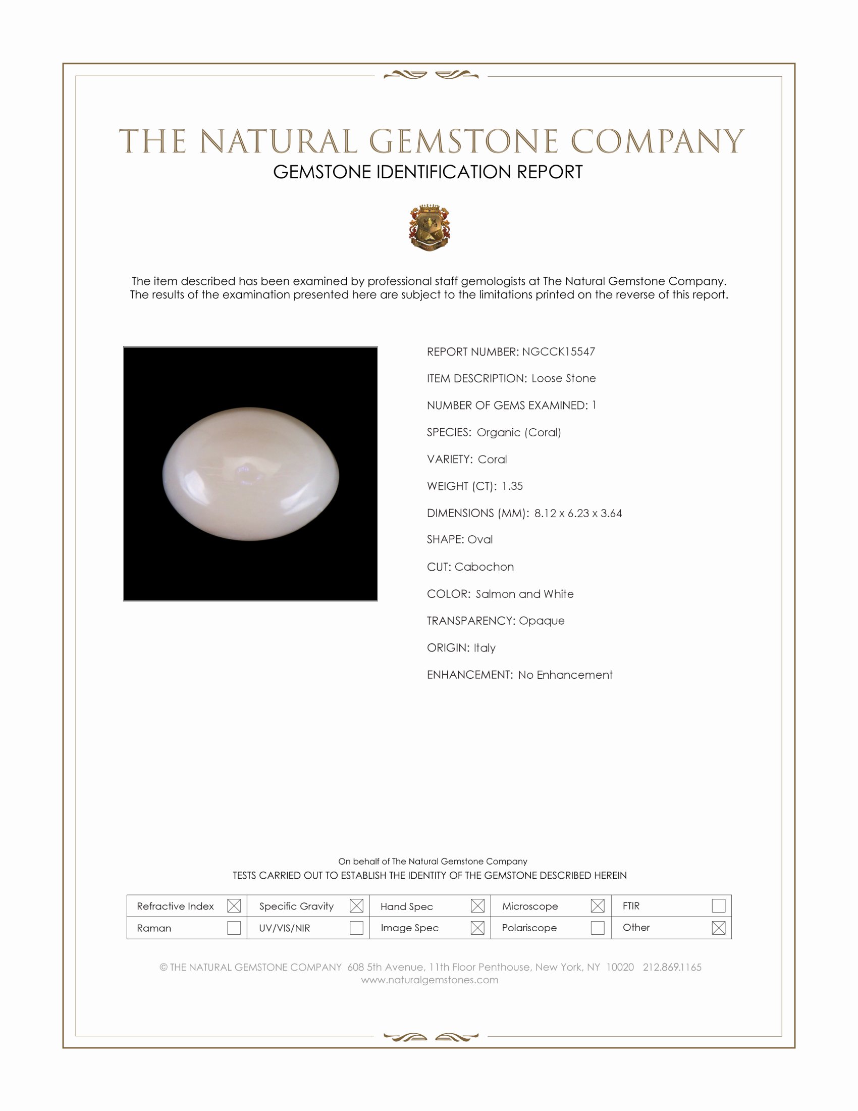 1.35 Ct. Salmon and White Cabochon Coral from Italy