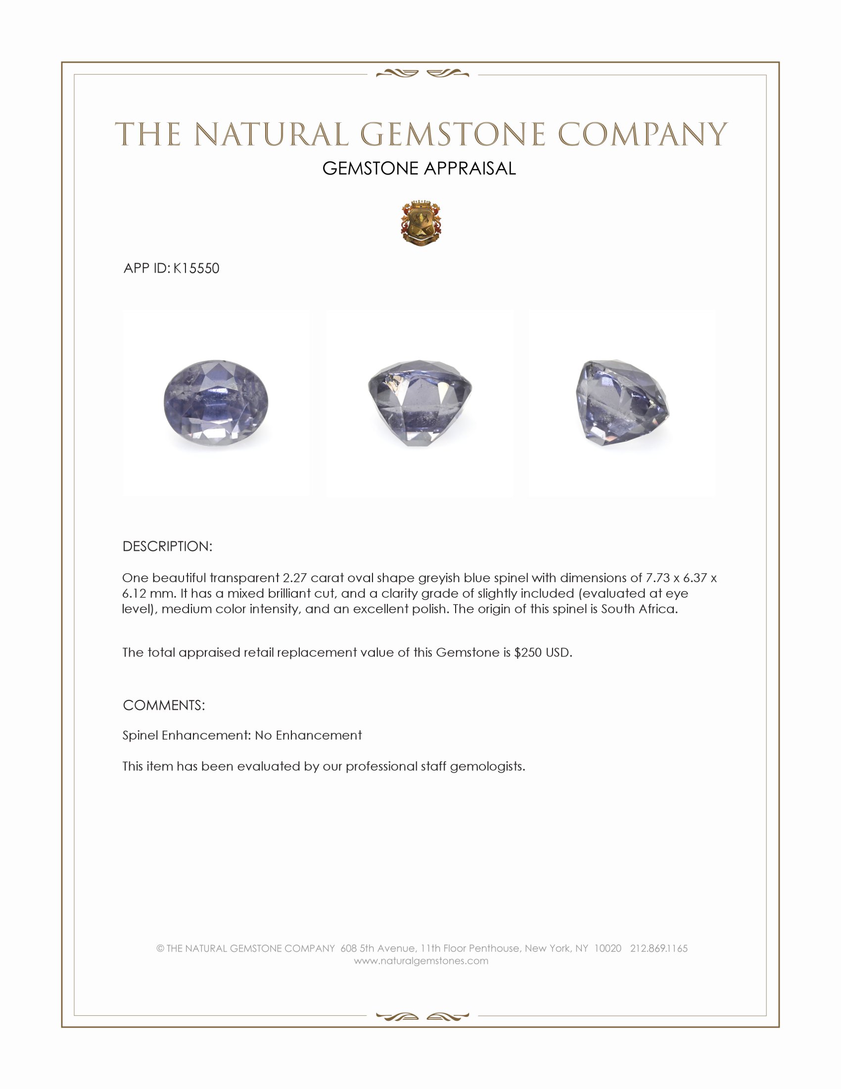 2.27 Ct. Spinel from South Africa