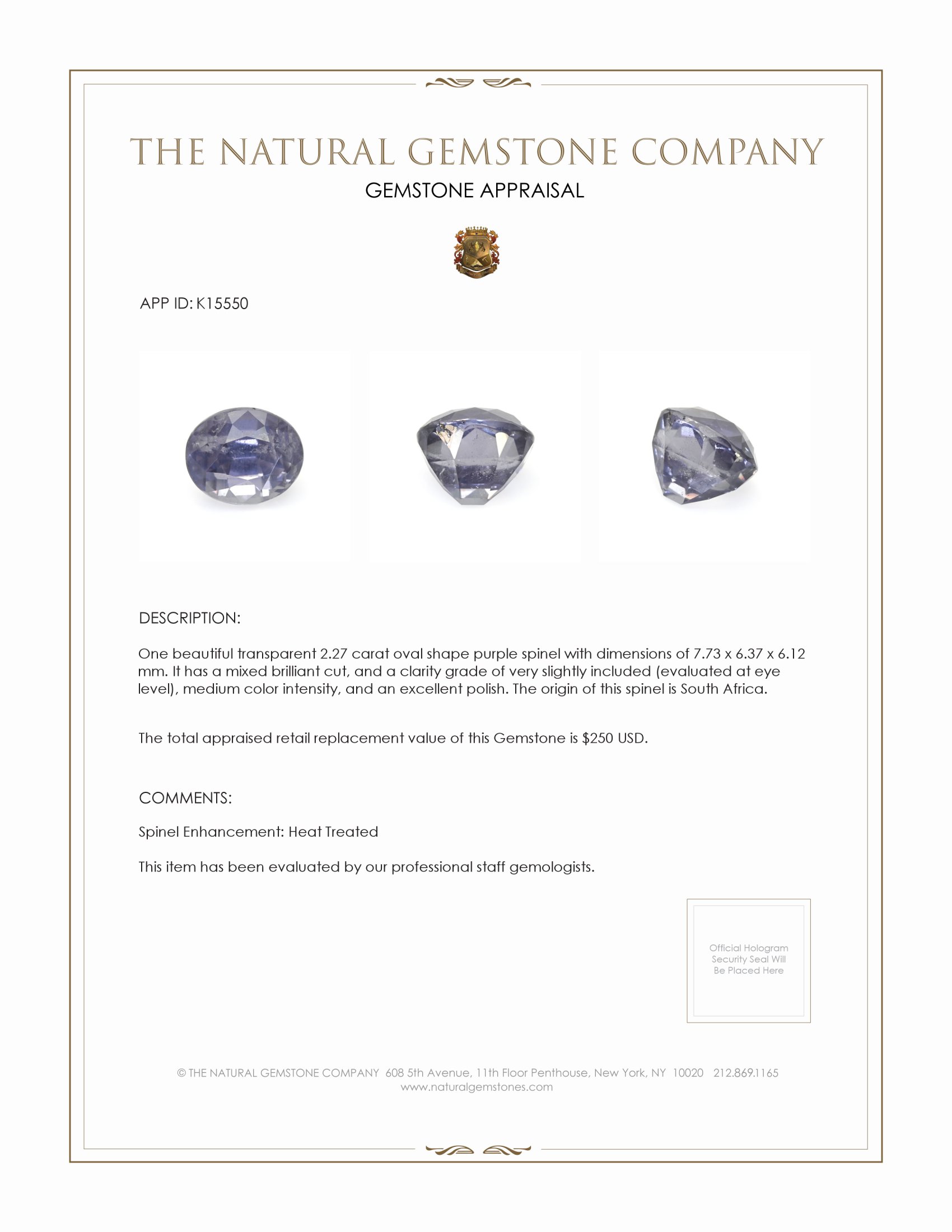 2.27 Ct. Spinel from South Africa