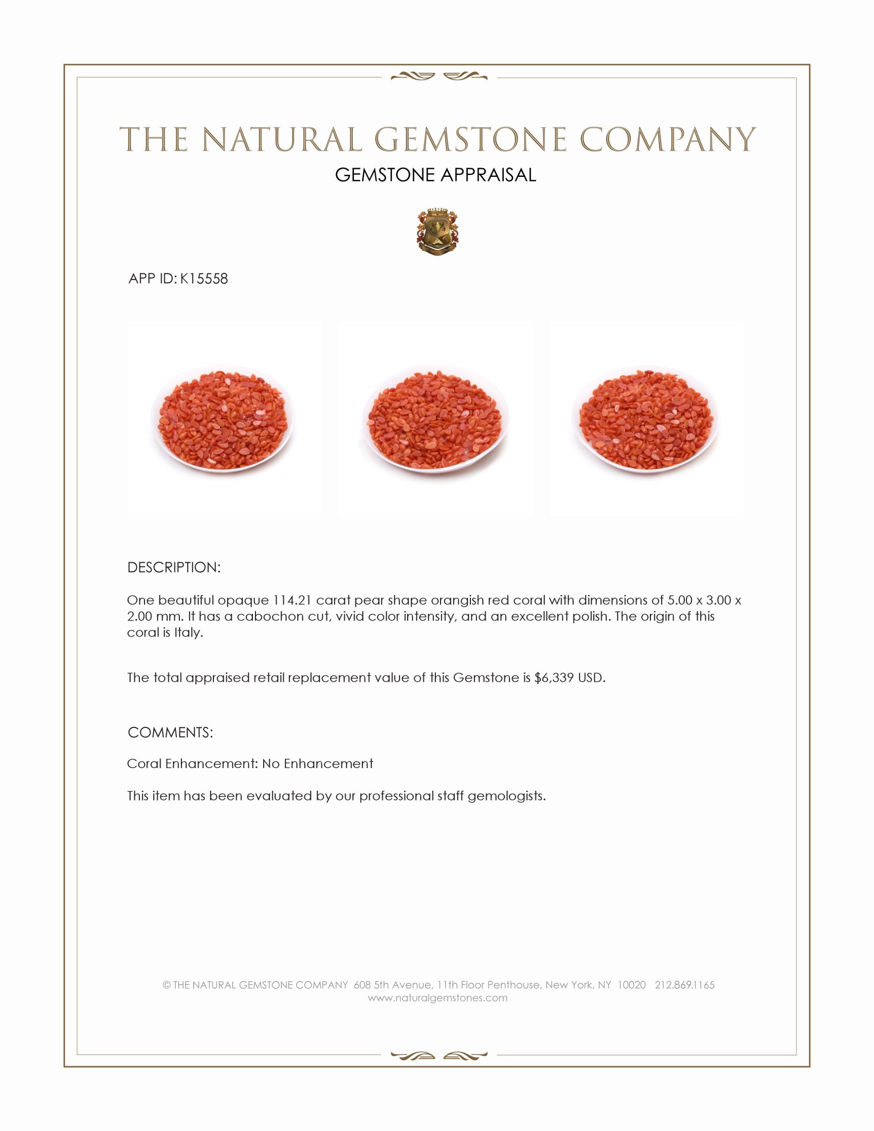 114.21 Ct. Cabochon Coral from Italy