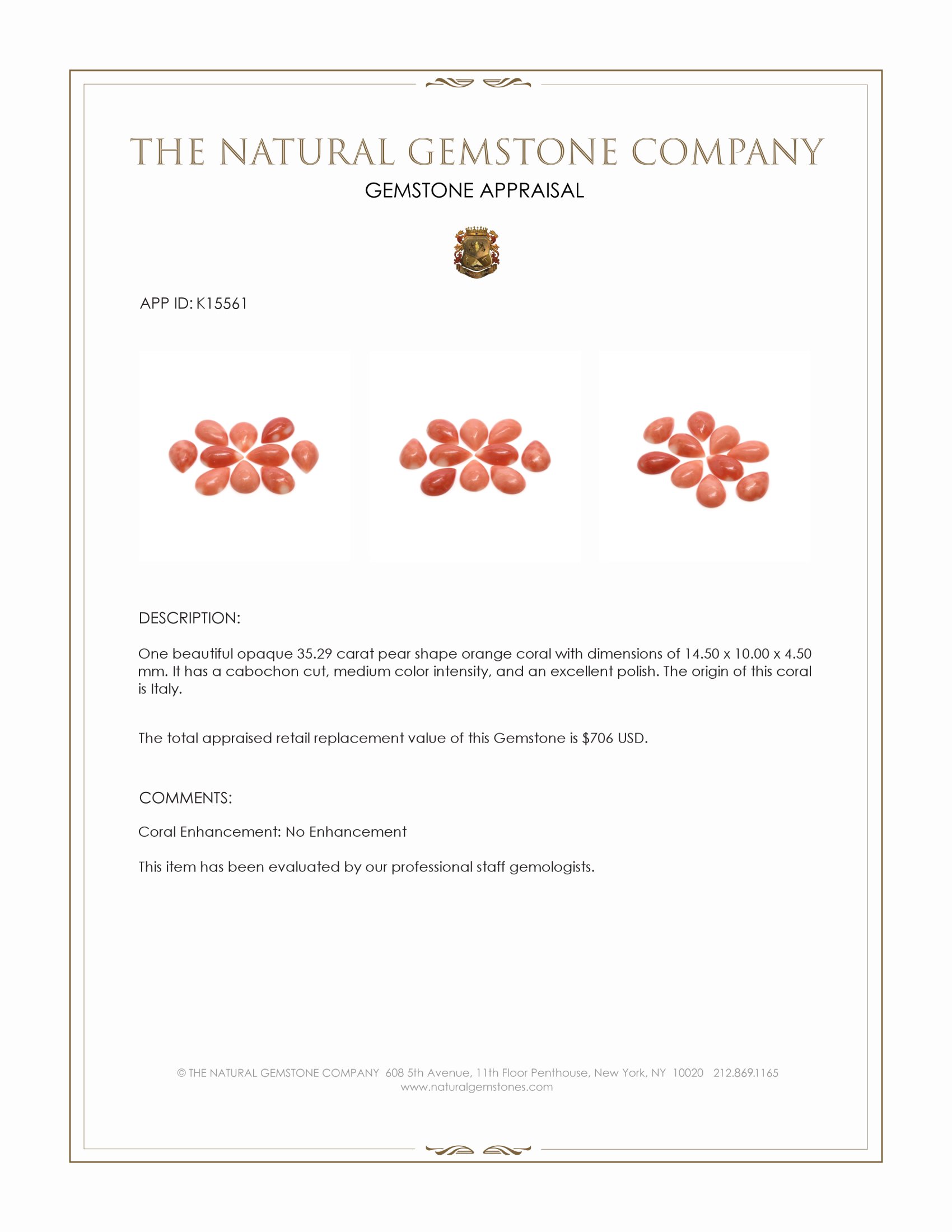 35.29 Ct. Cabochon Coral from Italy