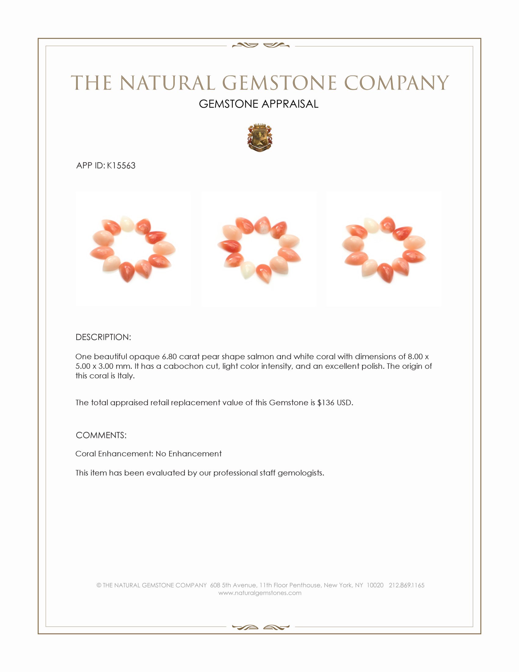 6.80 Ct. Cabochon Coral from Italy