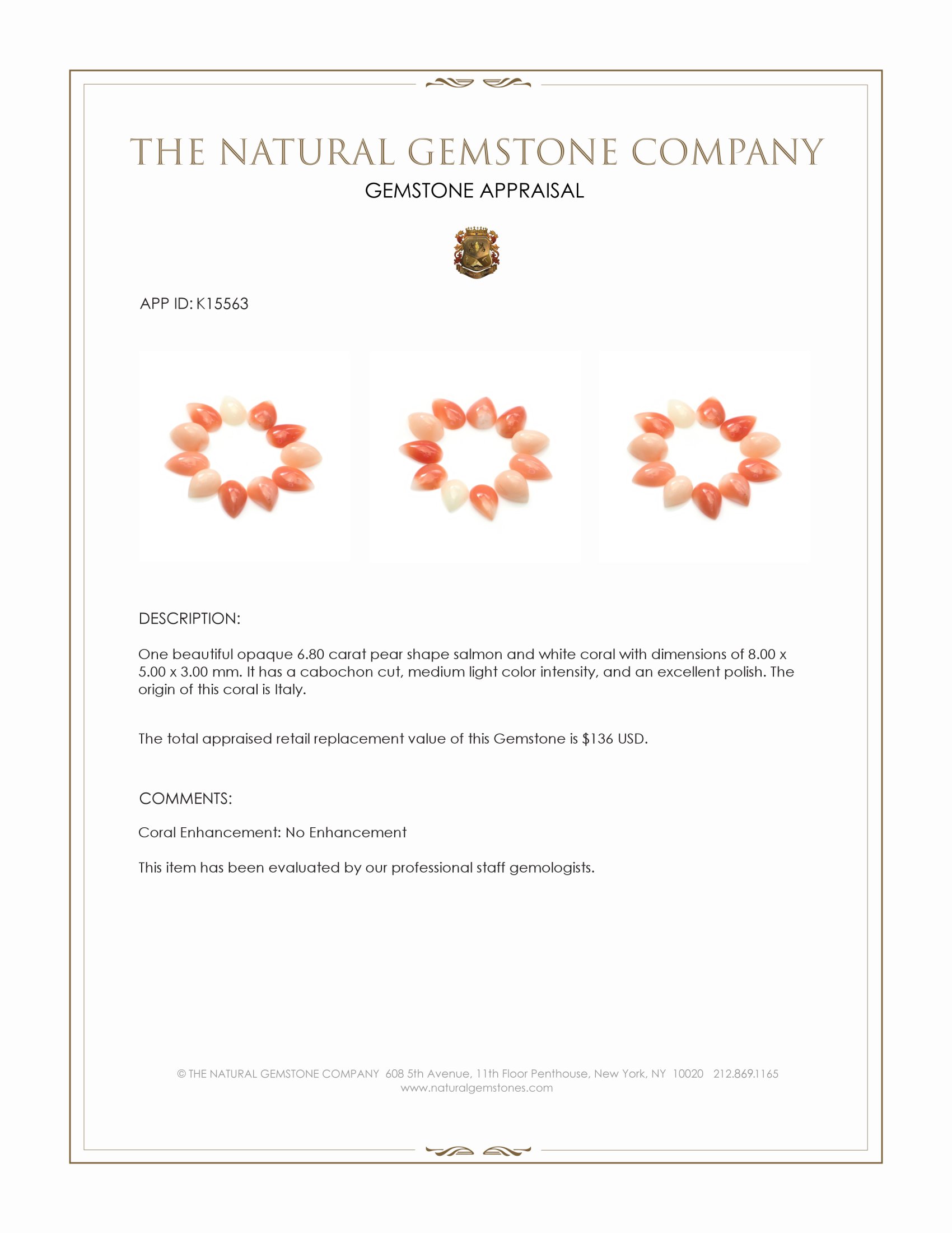 6.80 Ct. Cabochon Coral from Italy