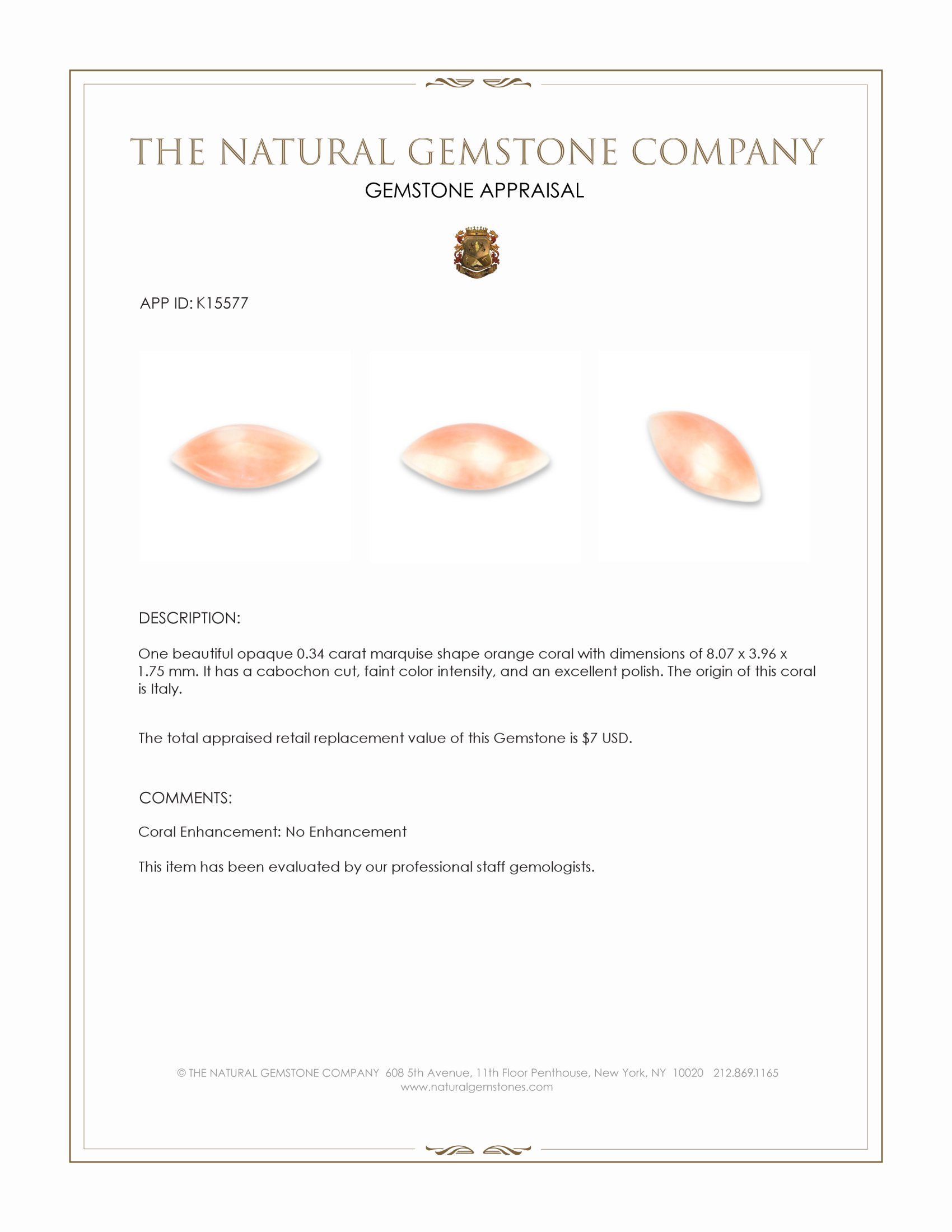 0.34 Ct. Cabochon Coral from Italy