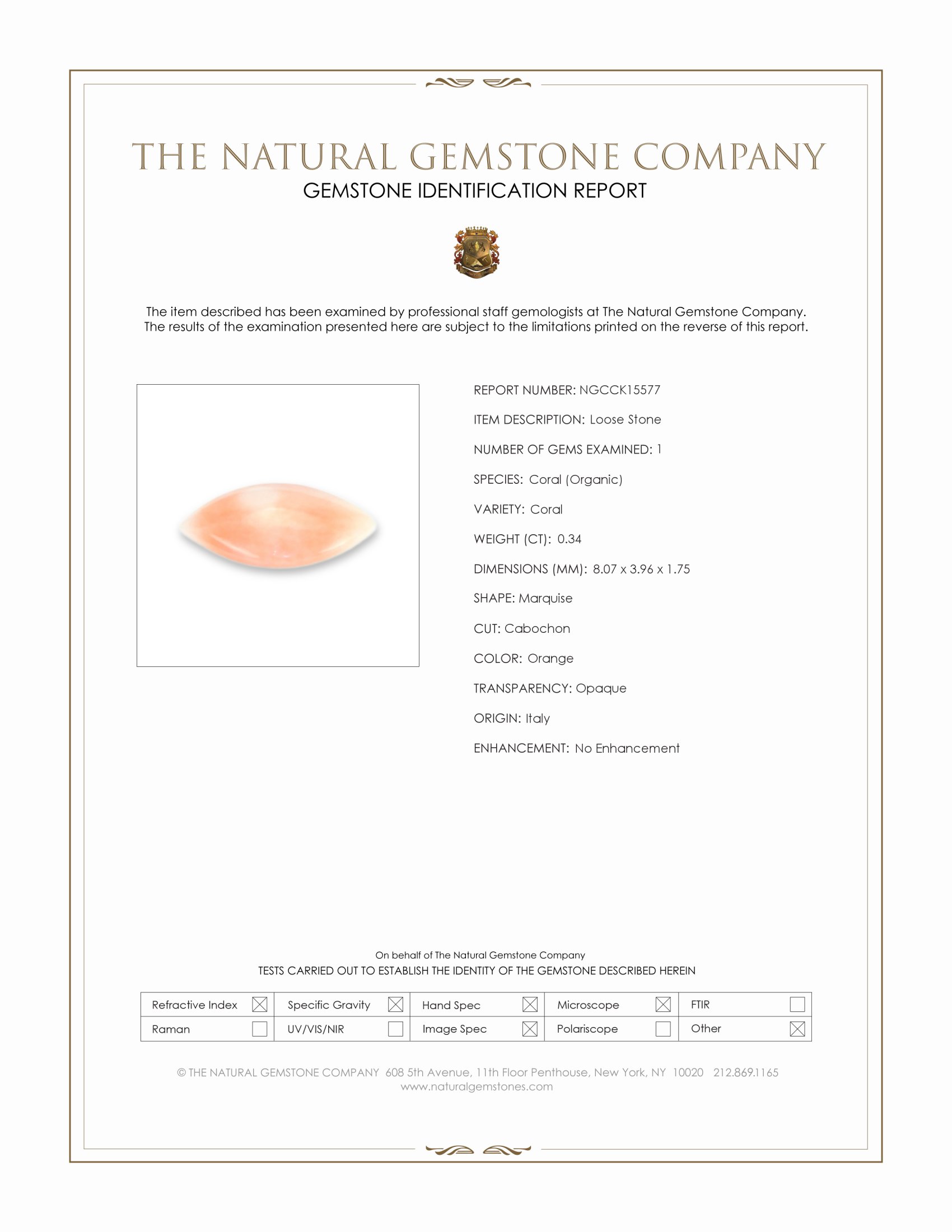 0.34 Ct. Angel Skin (Peach) Cabochon Coral from Italy