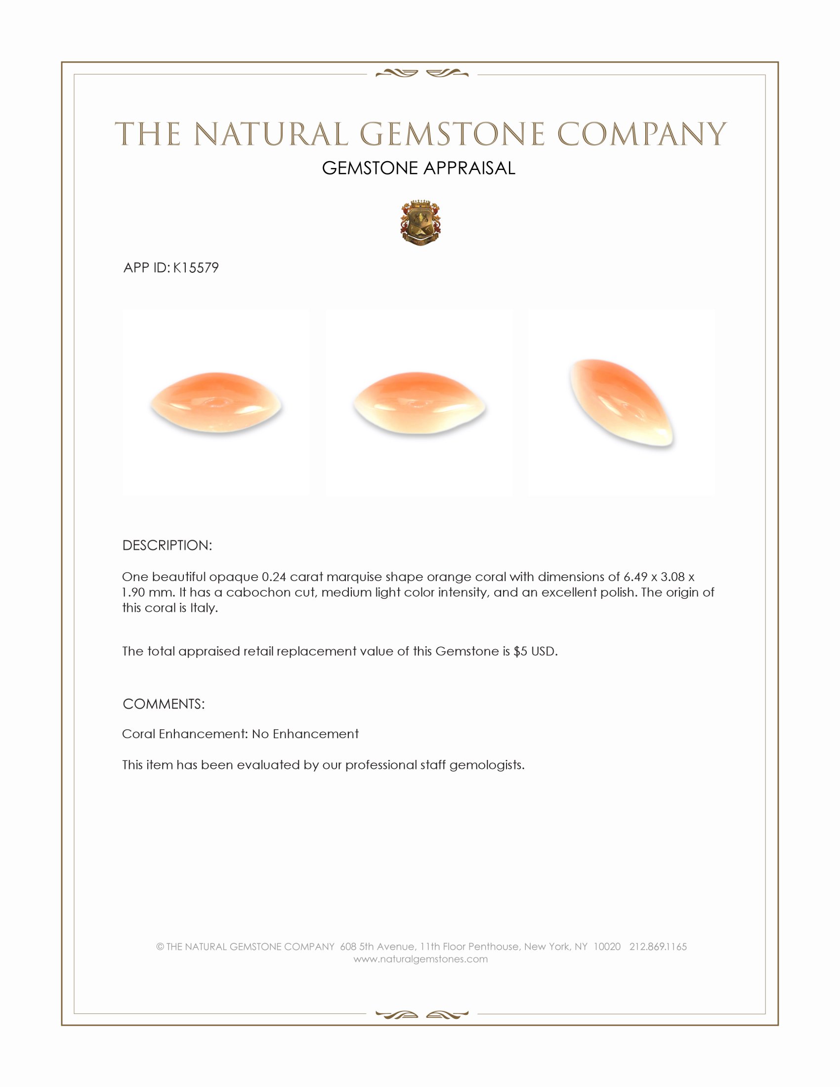 0.24 Ct. Cabochon Coral from Italy