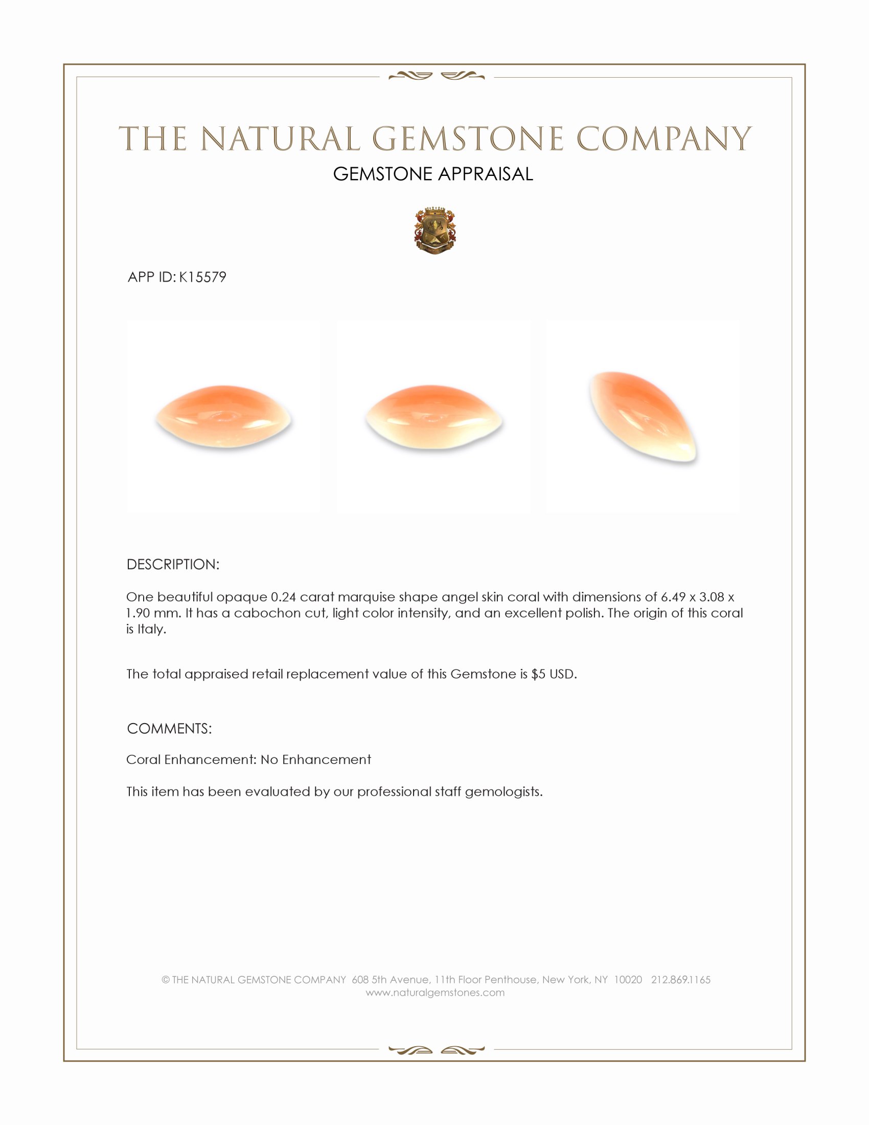 0.24 Ct. Cabochon Coral from Italy