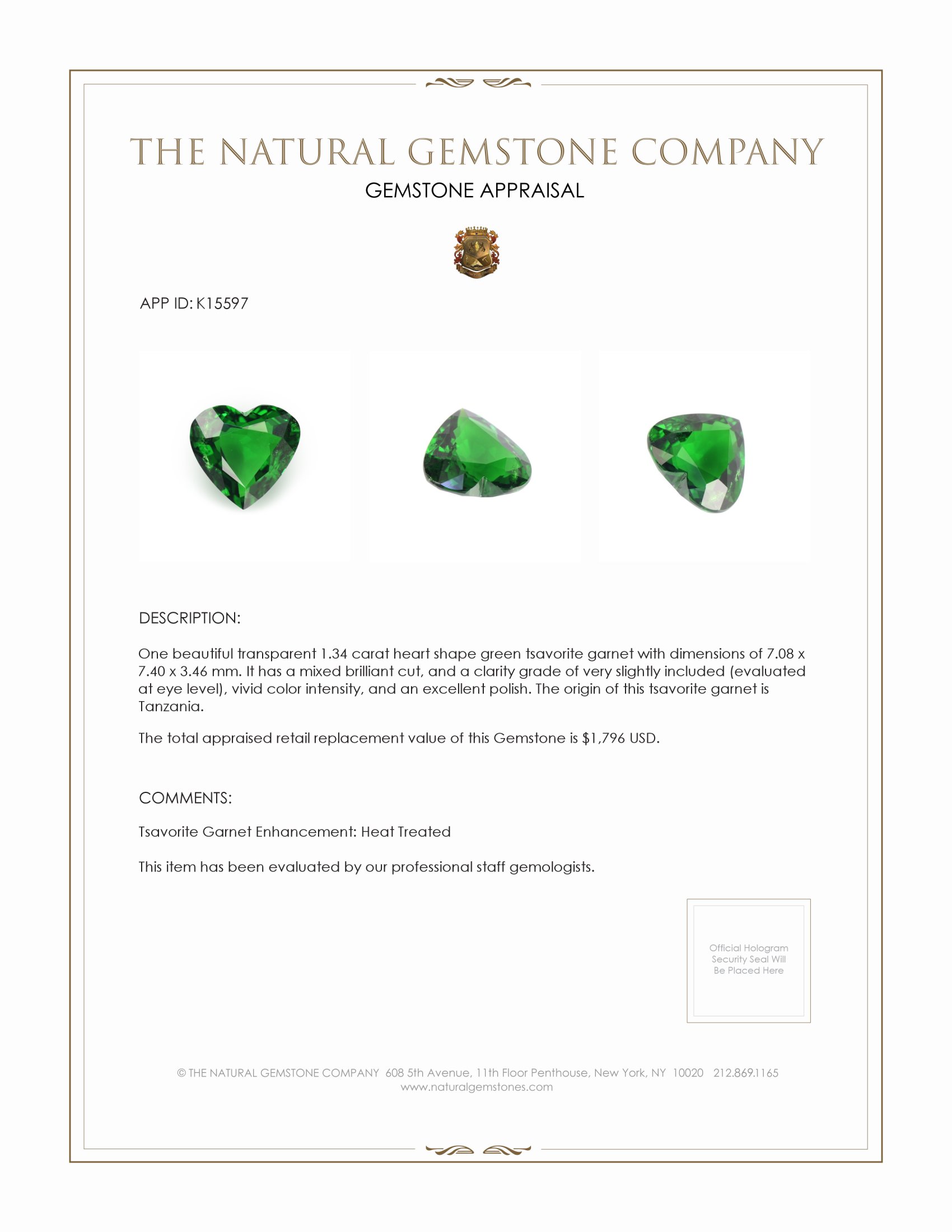 1.34 Ct. Tsavorite Garnet from Tanzania