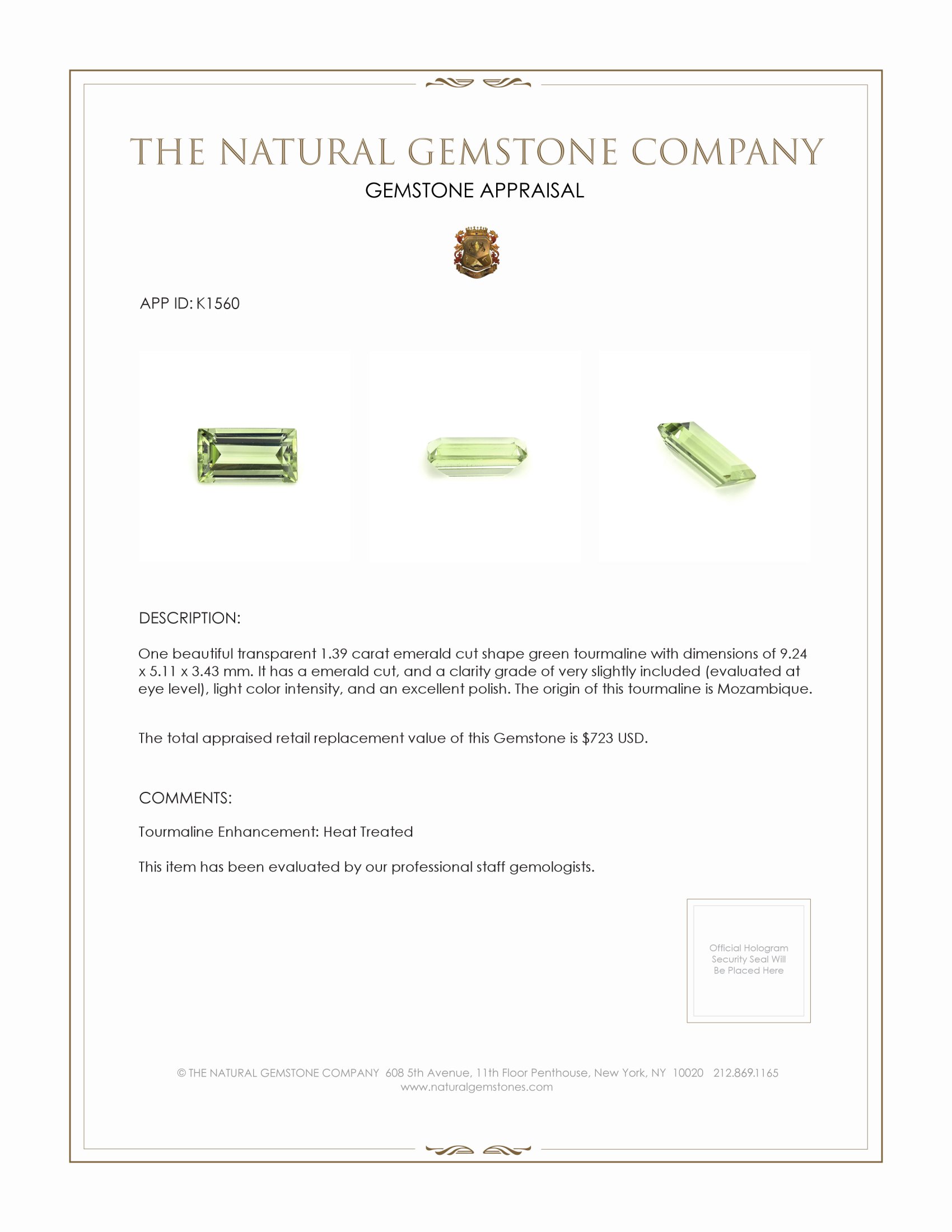 1.39 Ct. Tourmaline from Mozambique