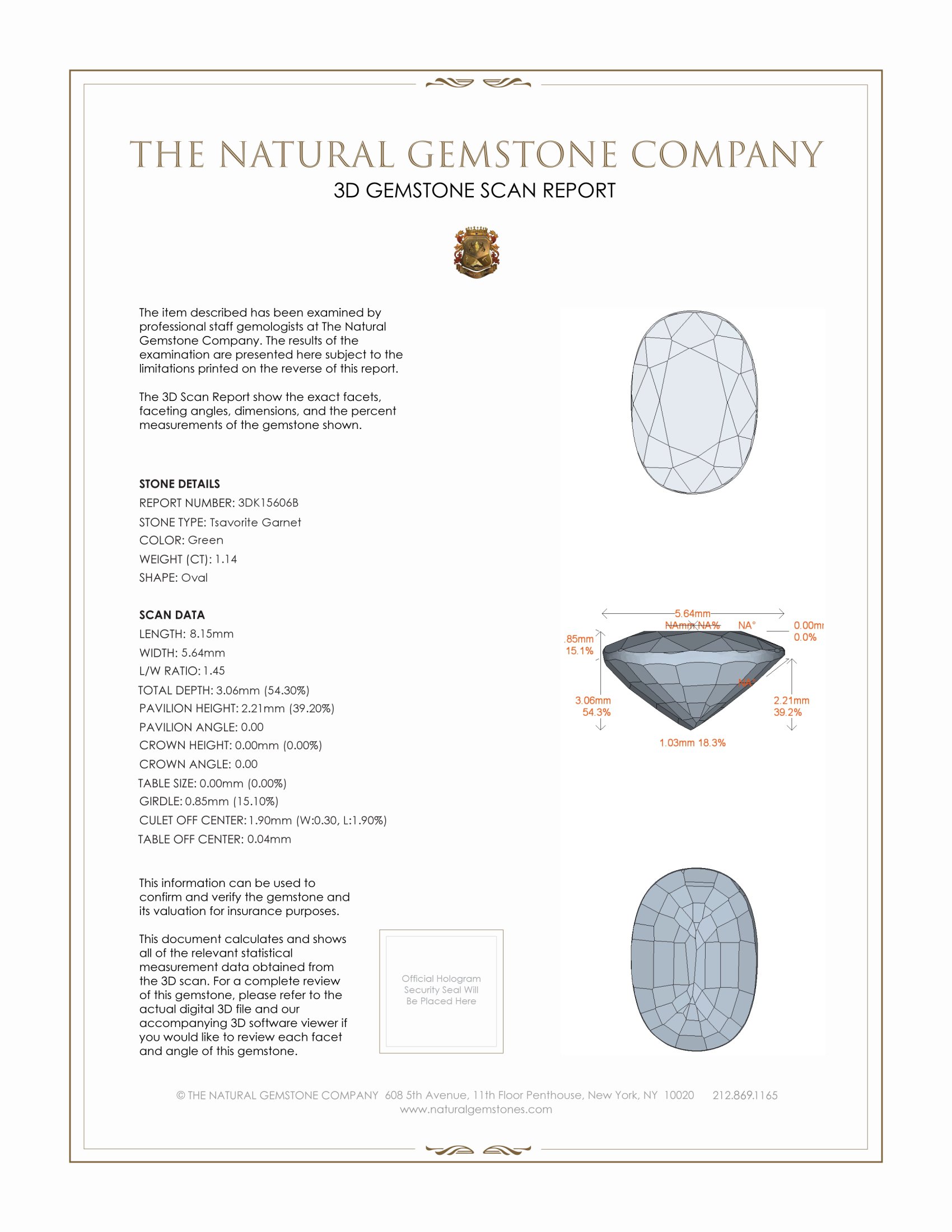 1.14 Ct. Tsavorite Garnet from Tanzania