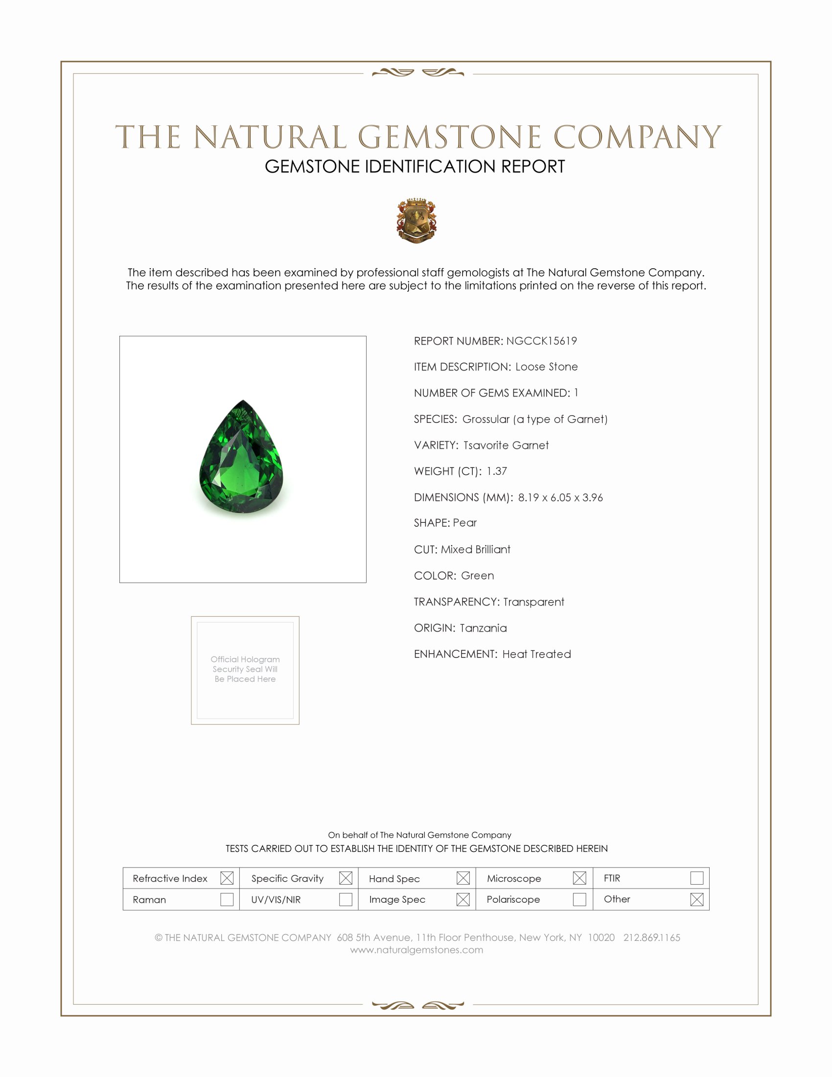 1.37 Ct. Tsavorite Garnet from Tanzania