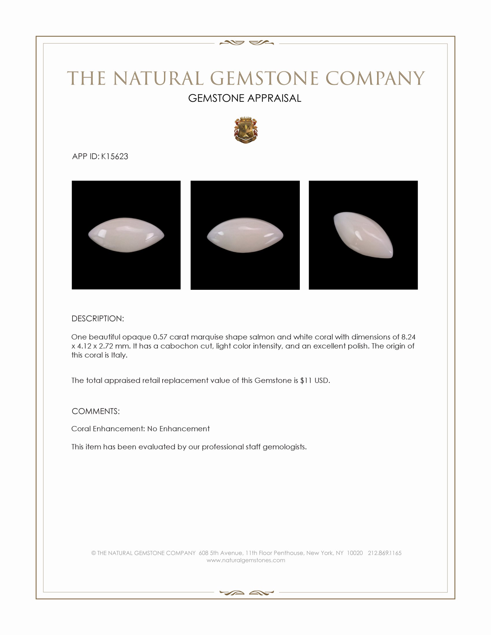 0.57 Ct. Cabochon Coral from Italy