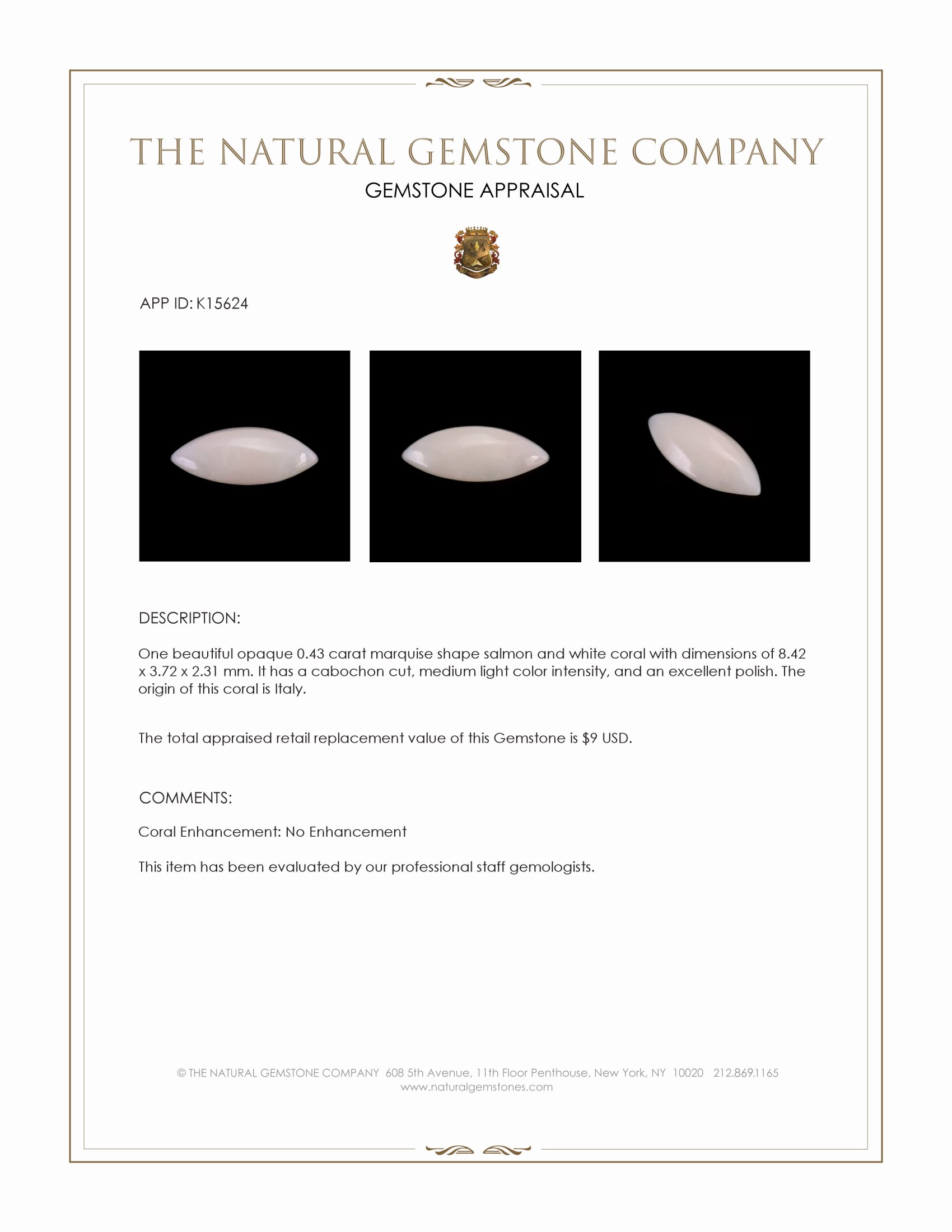 0.59 Ct. Salmon and White Cabochon Coral from Italy