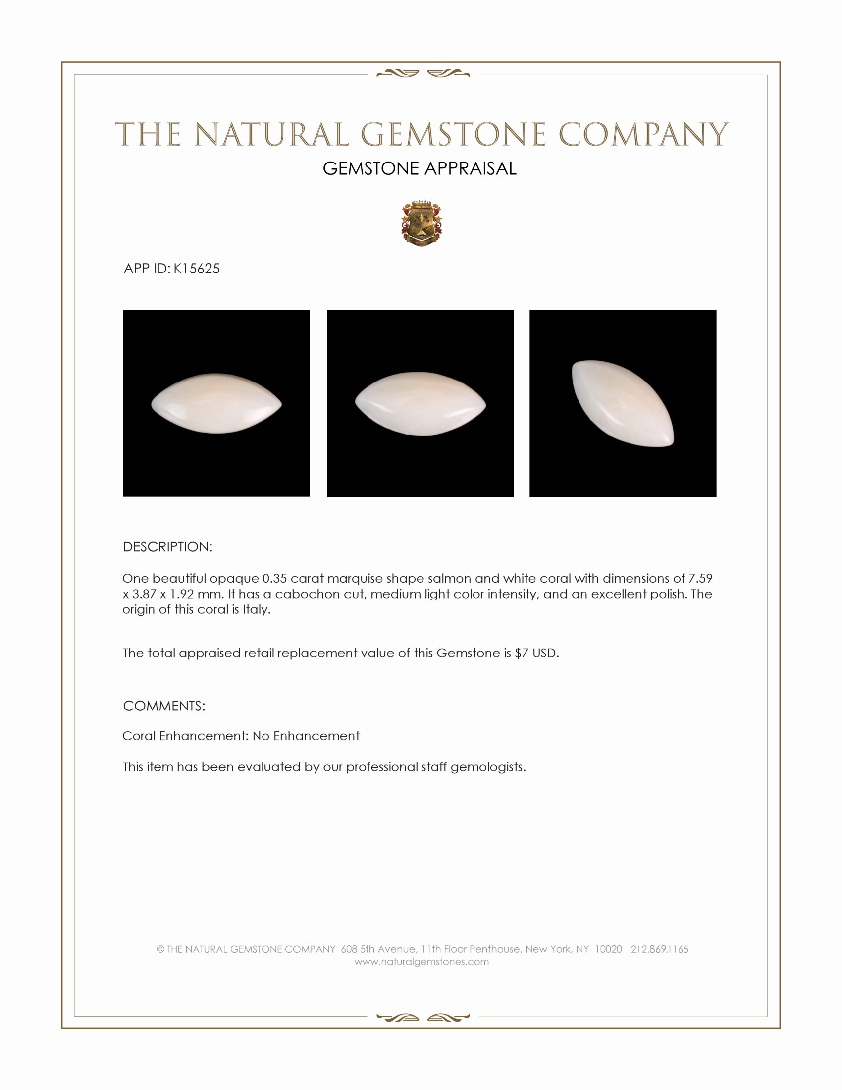 0.35 Ct. Cabochon Coral from Italy