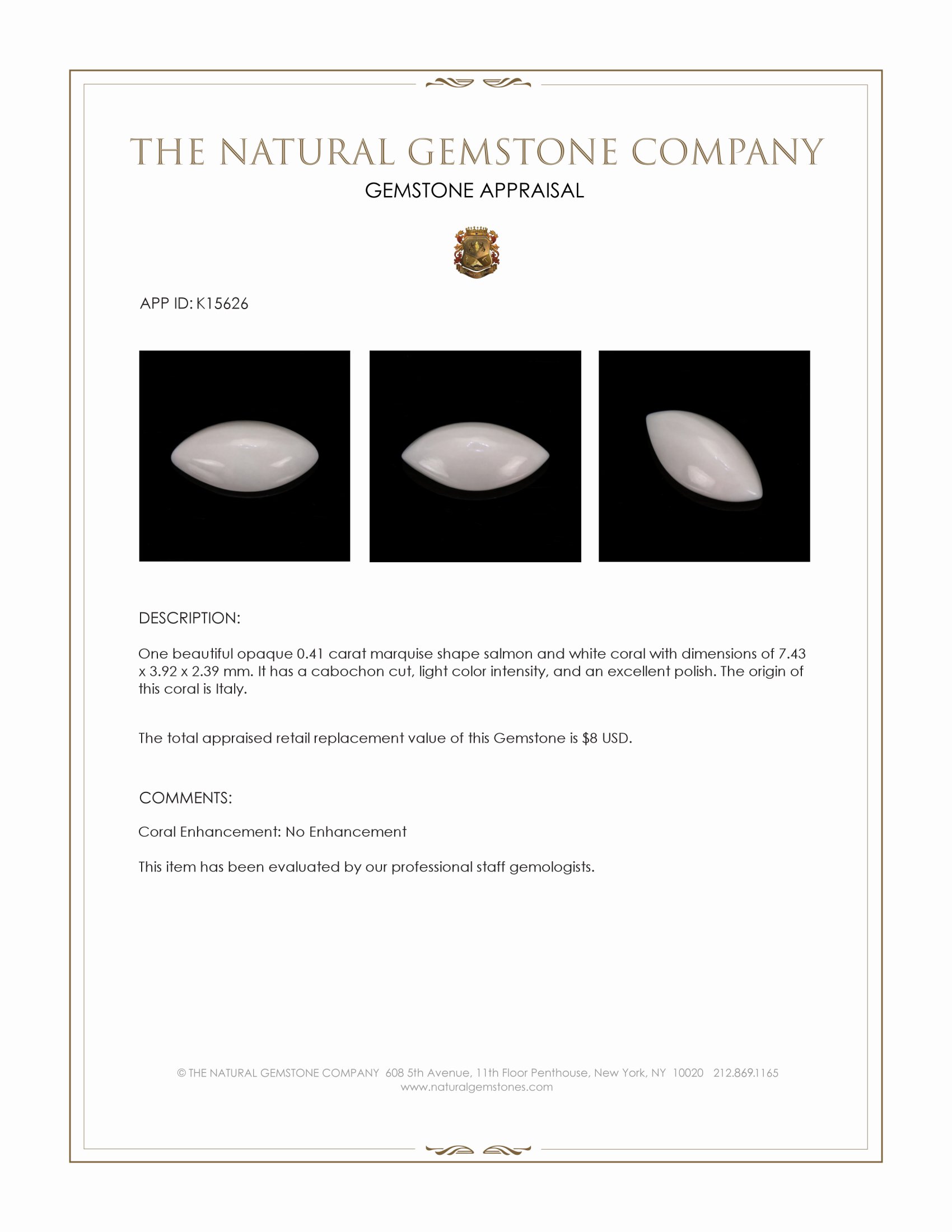 0.41 Ct. Cabochon Coral from Italy