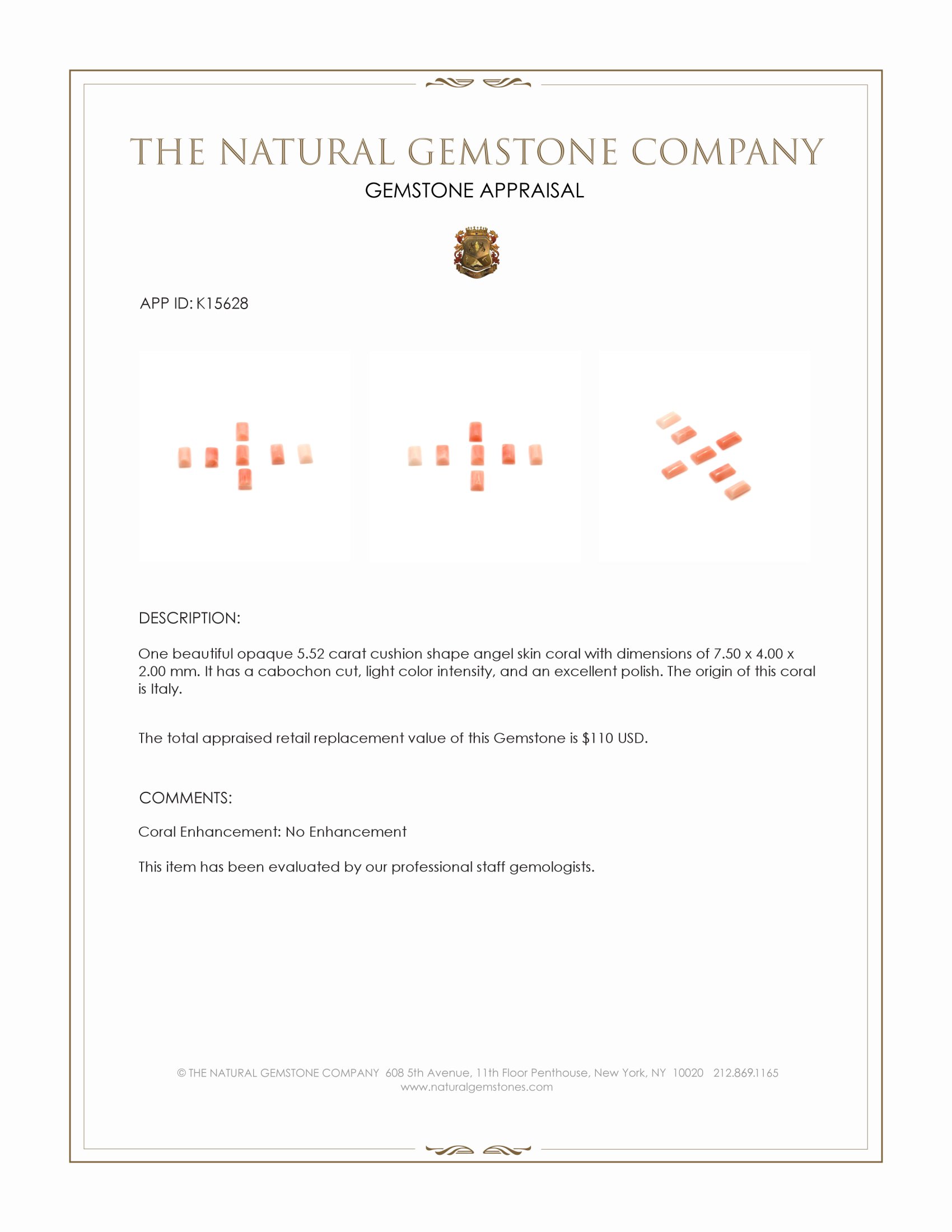 5.52 Ct. Cabochon Coral from Italy