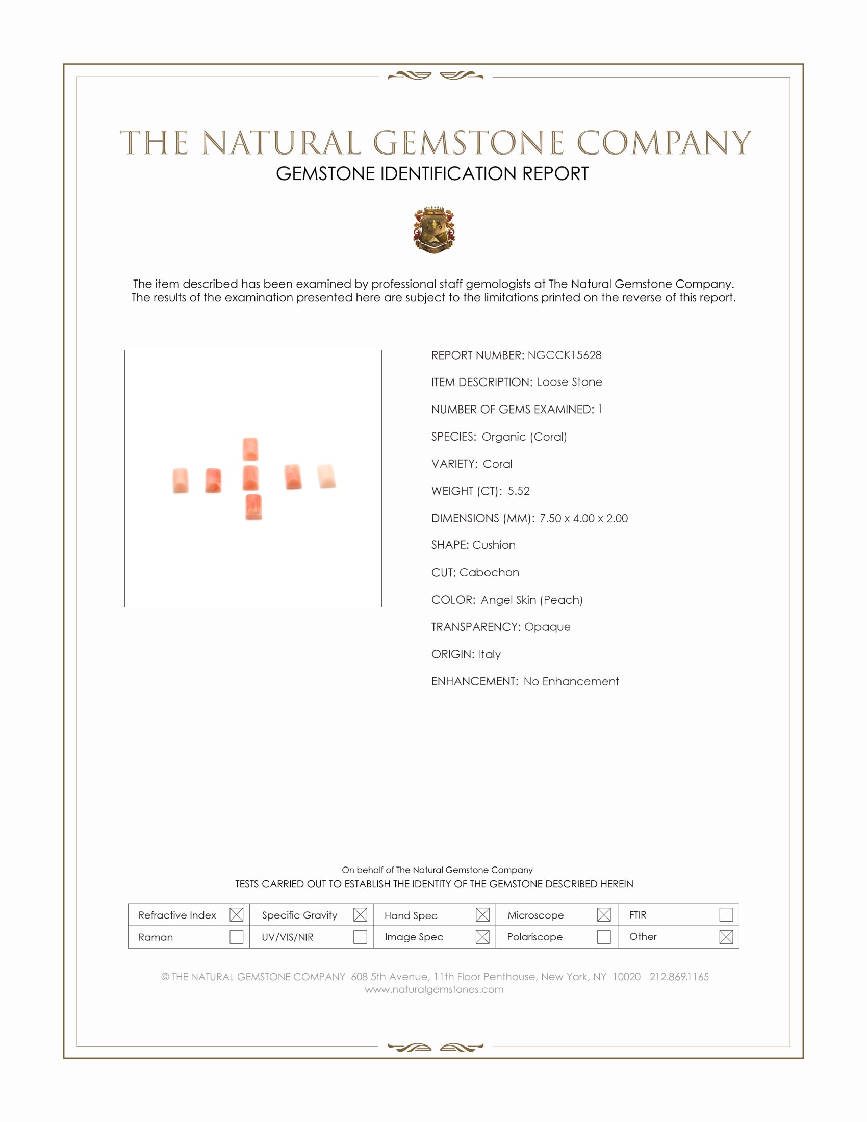 5.52 Ct. Cabochon Coral from Italy