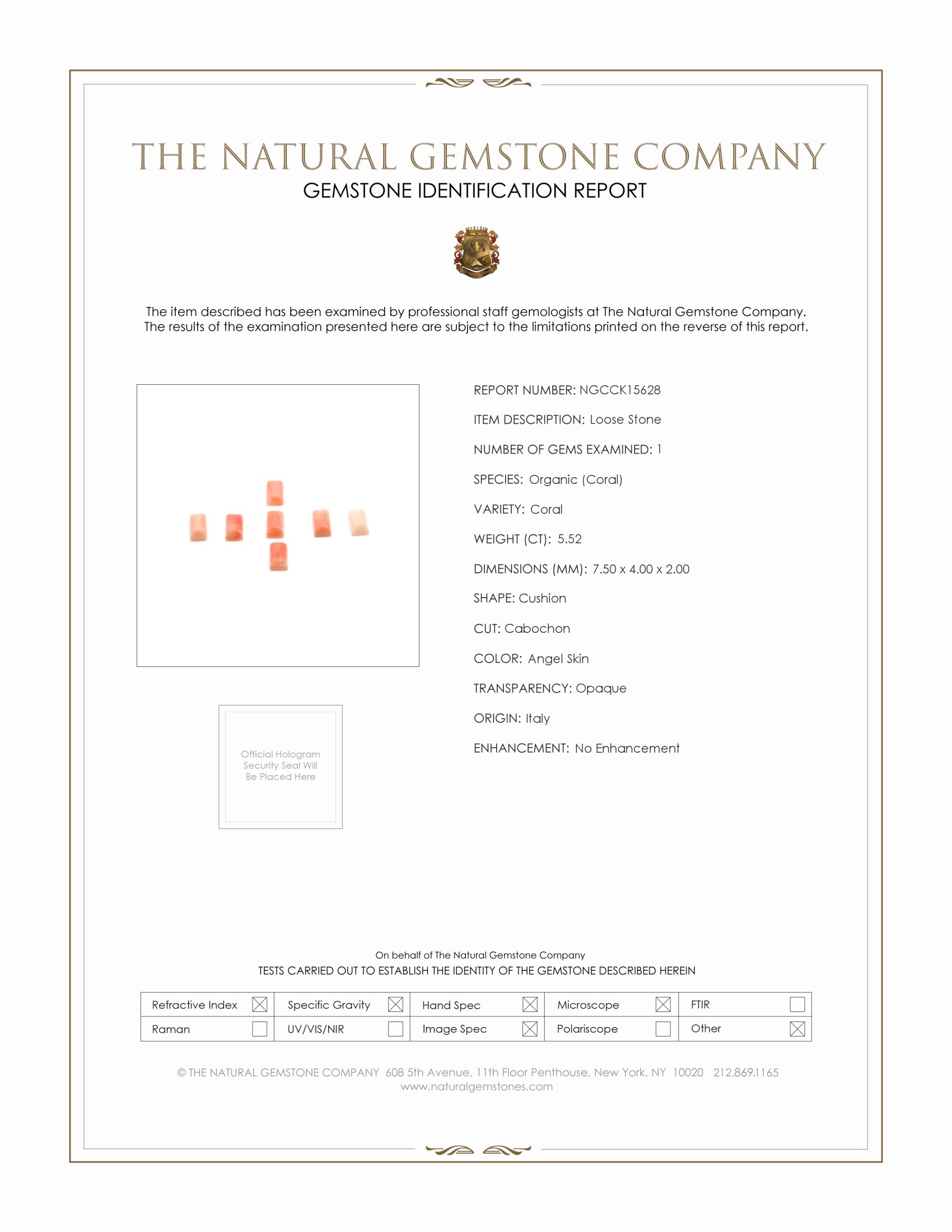5.52 Ct. Cabochon Coral from Italy