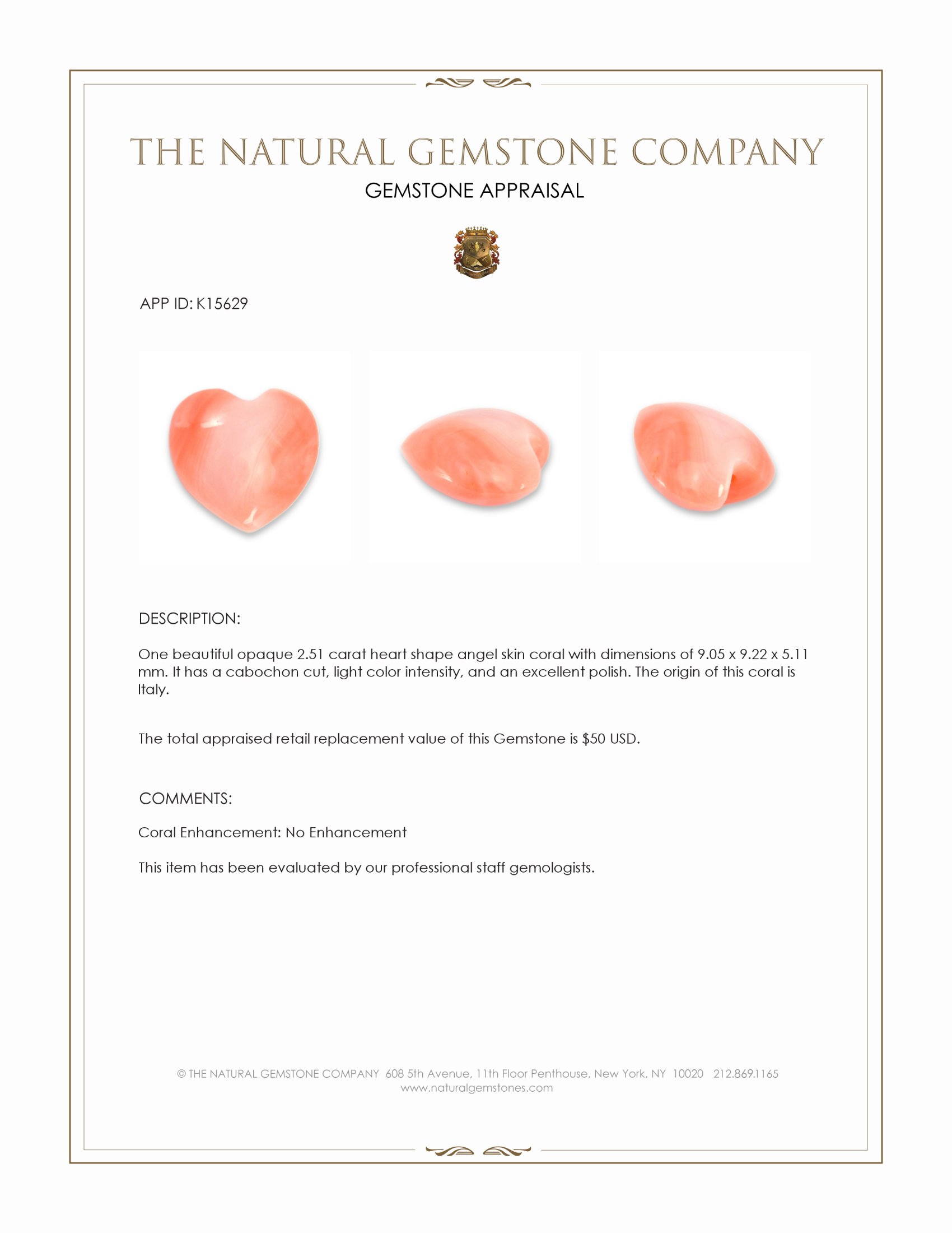 2.51 Ct. Cabochon Coral from Italy