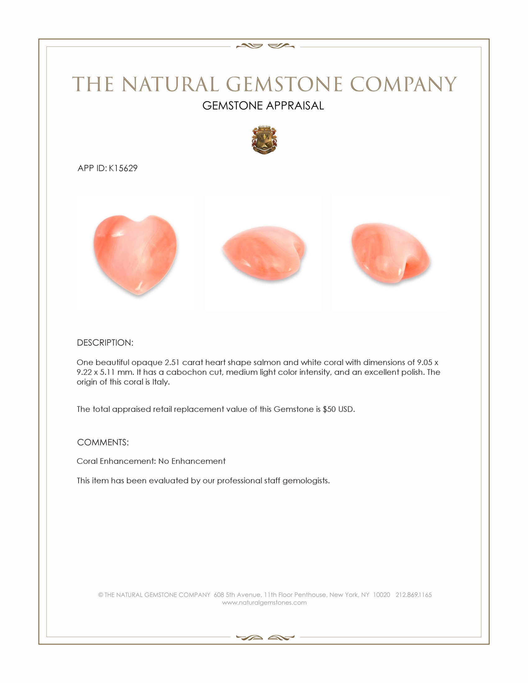 2.51 Ct. Cabochon Coral from Italy