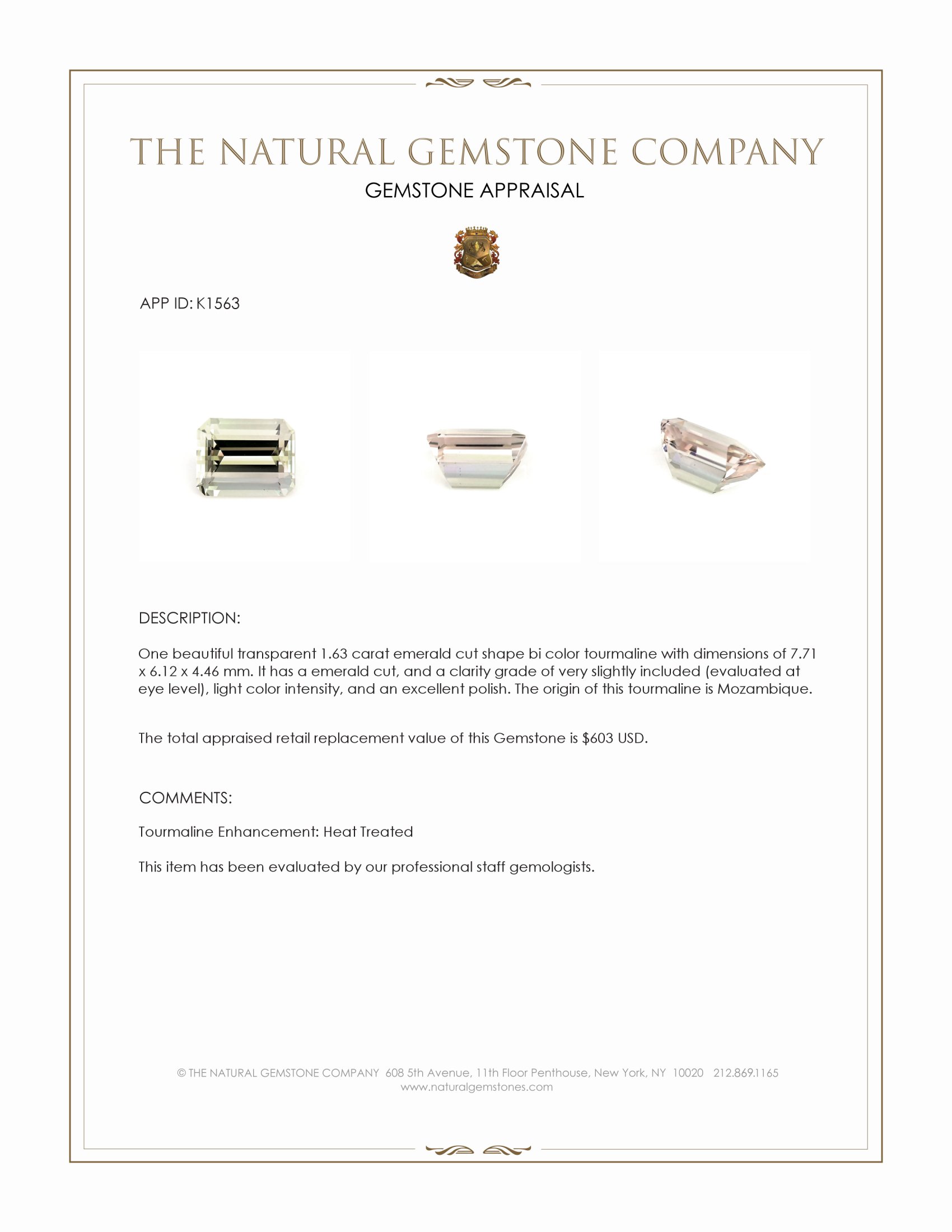 1.63 Ct. Tourmaline from Mozambique