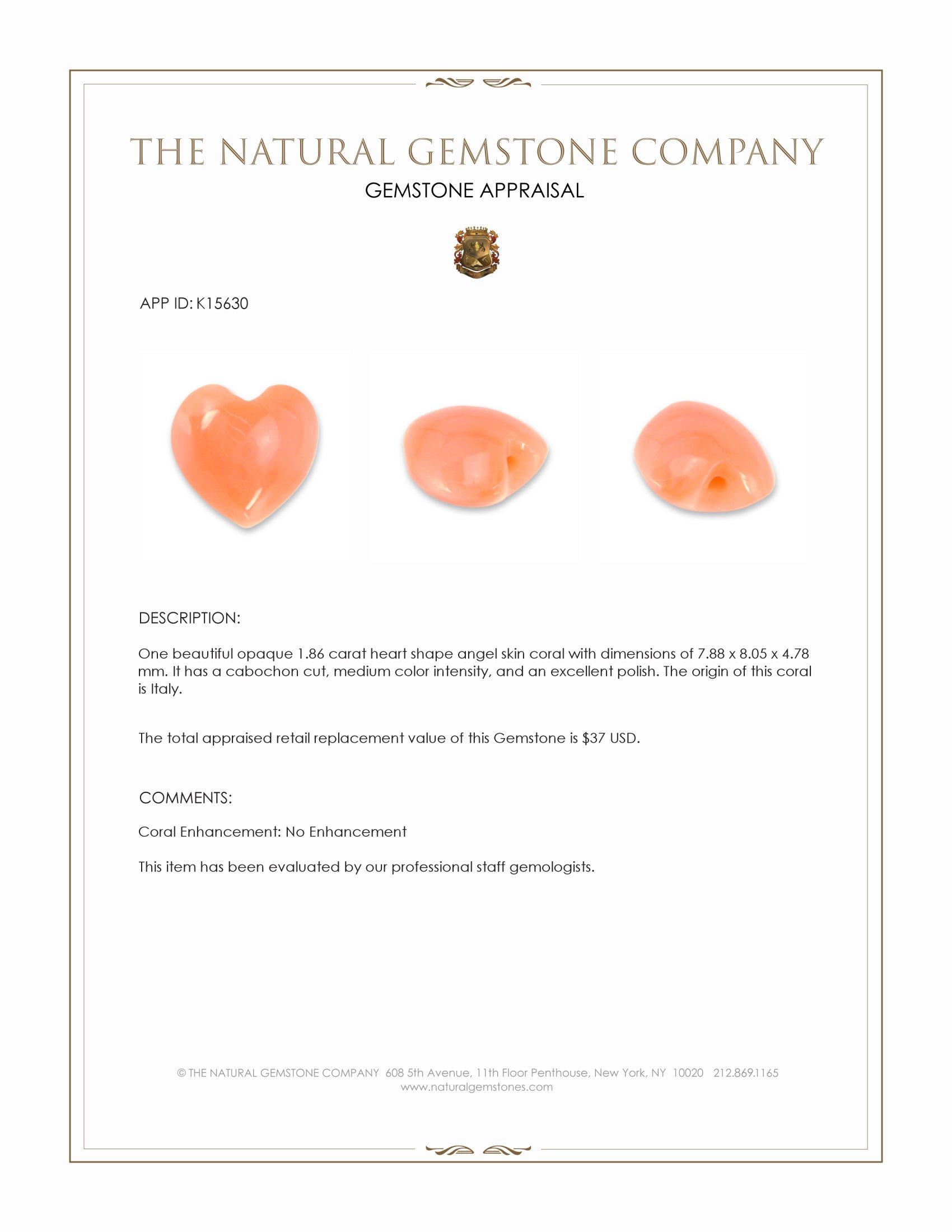 1.86 Ct. Cabochon Coral from Italy