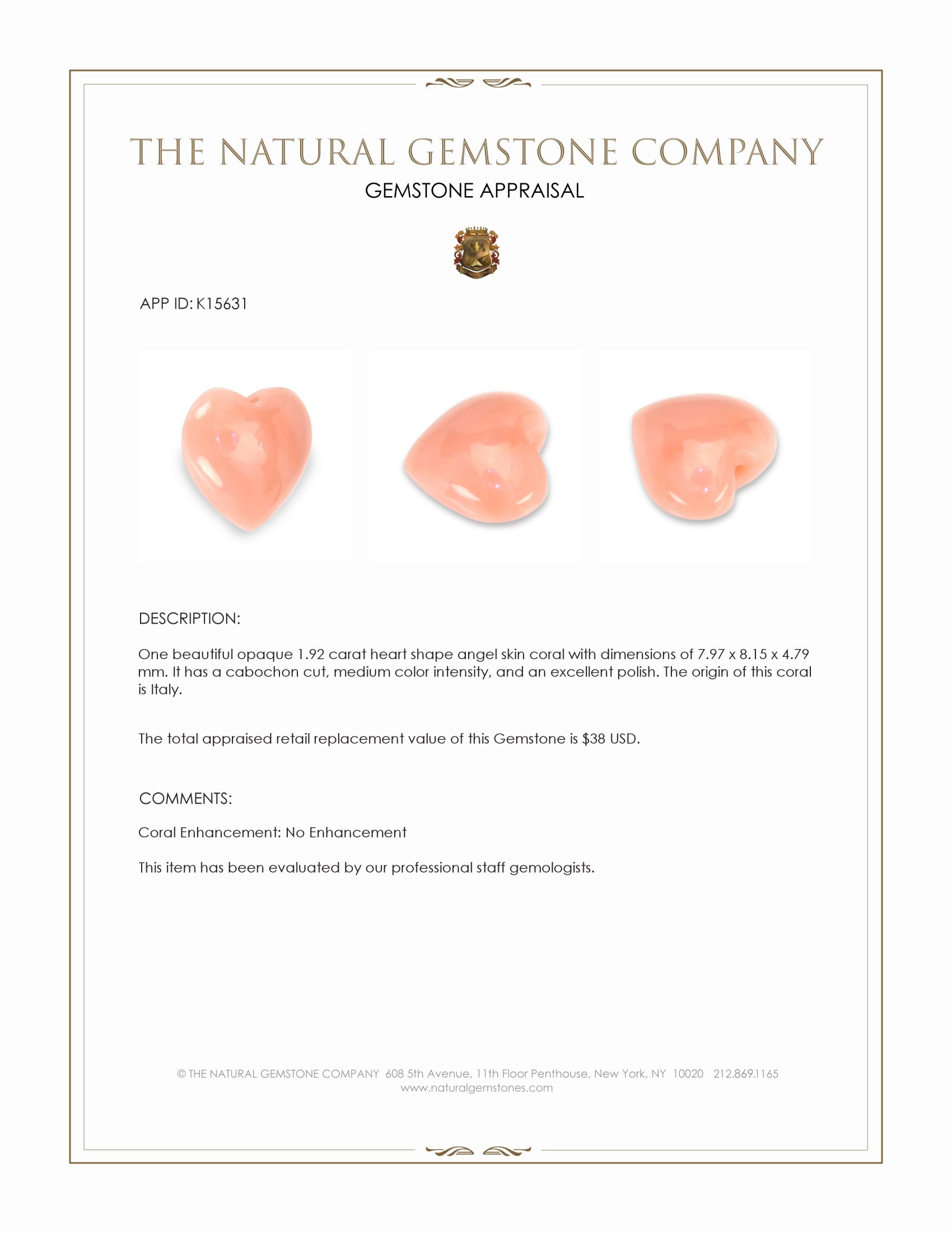 1.92 Ct. Cabochon Coral from Italy