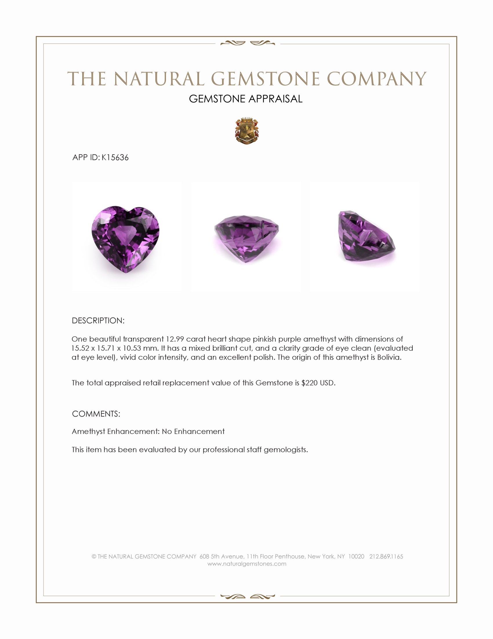 12.99 Ct. Amethyst from Bolivia
