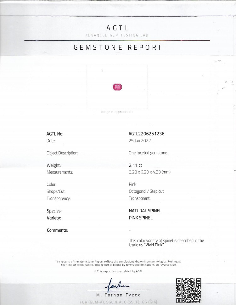 2.11 Ct. Pink Spinel from Tanzania