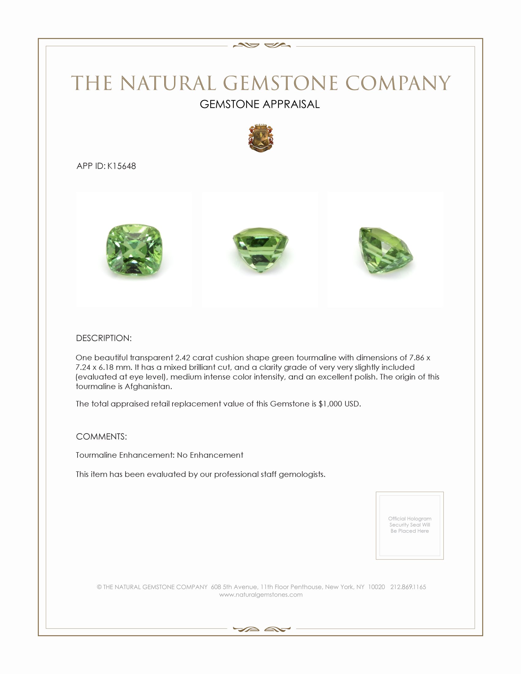 2.42 Ct. Tourmaline from Afghanistan