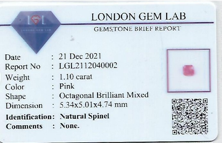 1.10 Ct. Pink Spinel from Tanzania