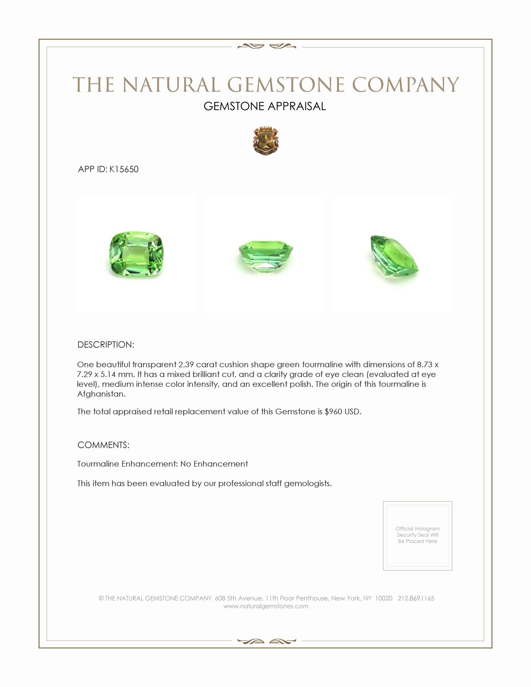 2.39 Ct. Tourmaline from Afghanistan