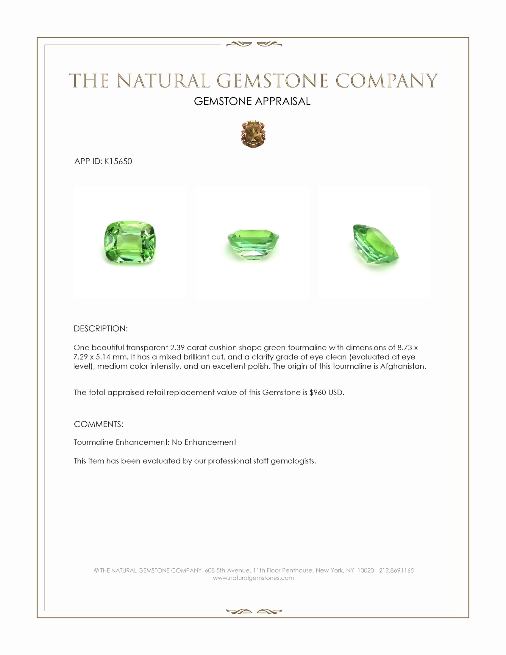 2.39 Ct. Tourmaline from Afghanistan