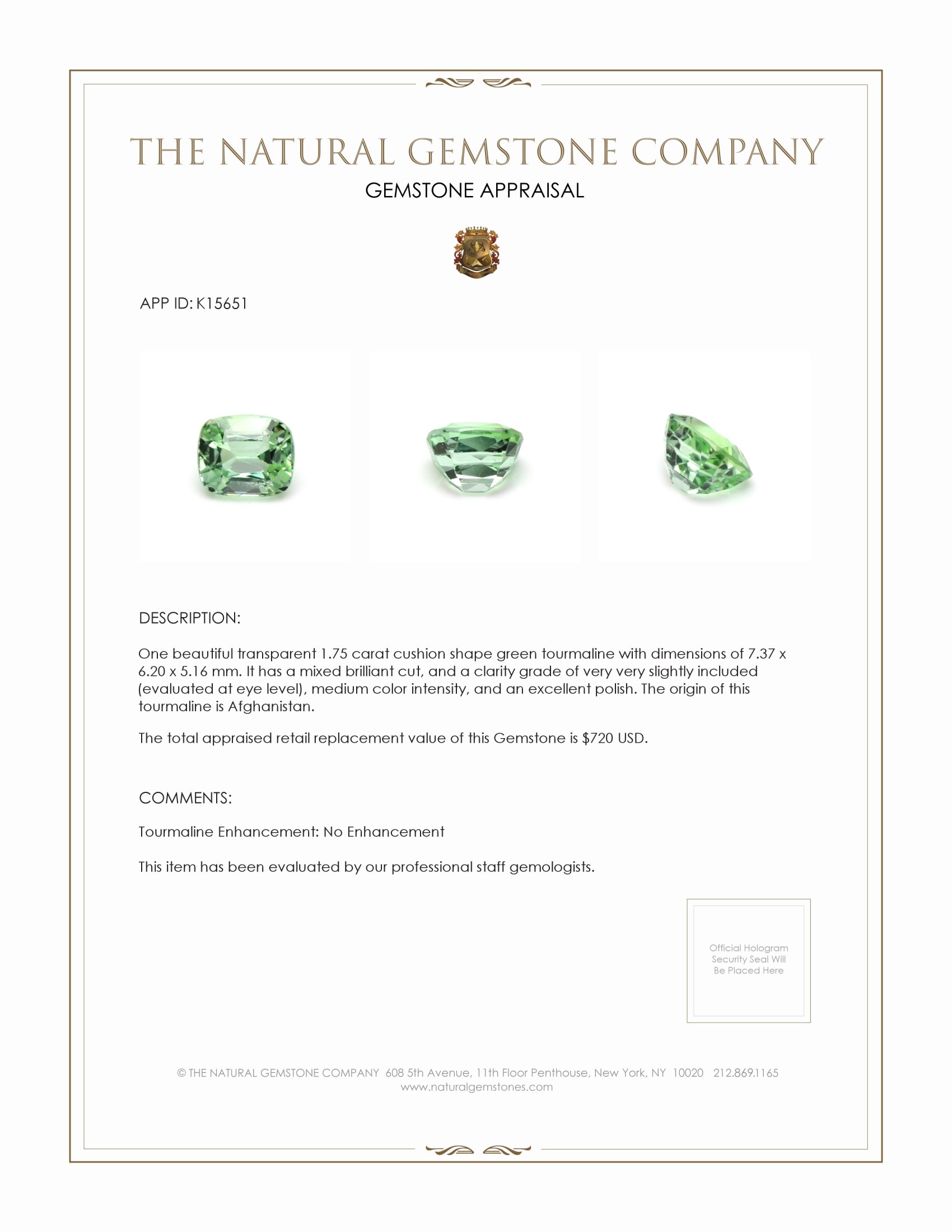 1.75 Ct. Tourmaline from Afghanistan