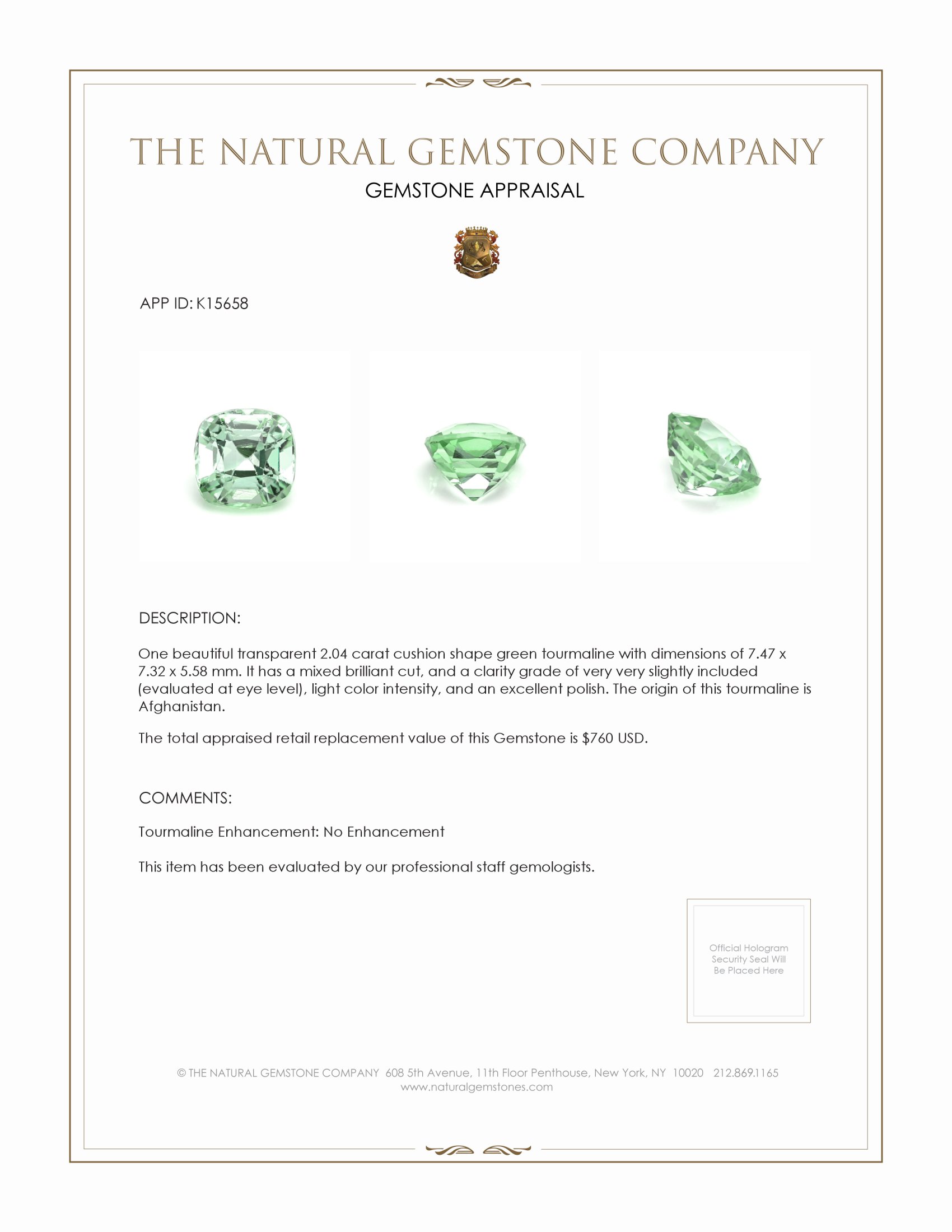 2.04 Ct. Tourmaline from Afghanistan