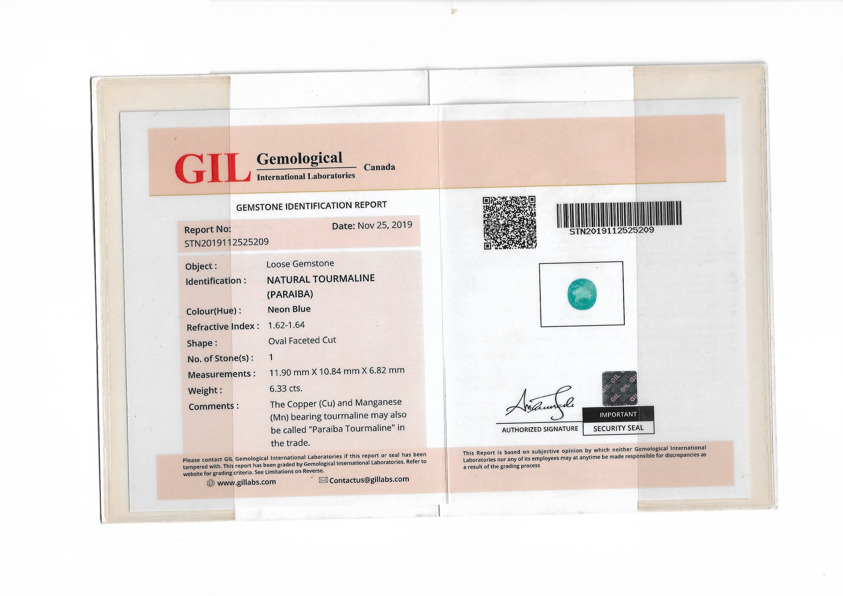 6.33 Ct. Paraiba Tourmaline from Africa