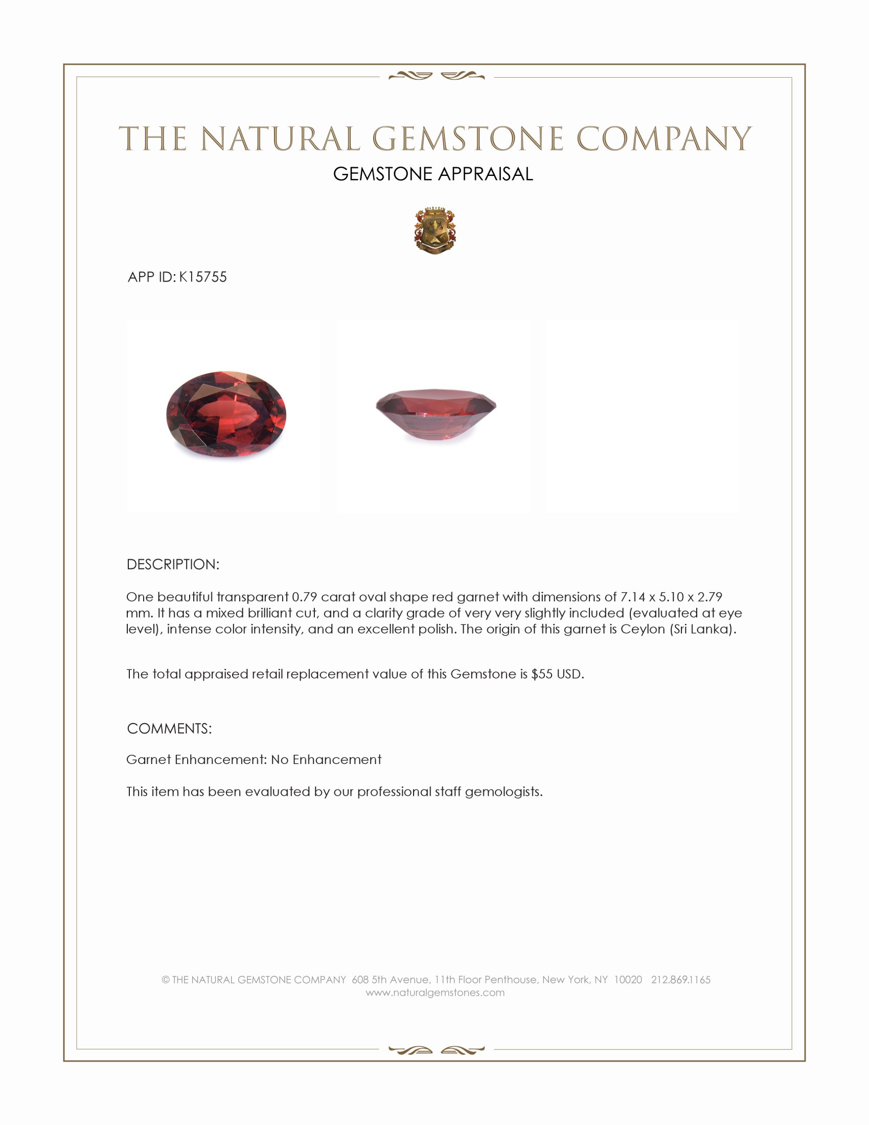 0.79 Ct. Red Garnet from Ceylon (Sri Lanka)