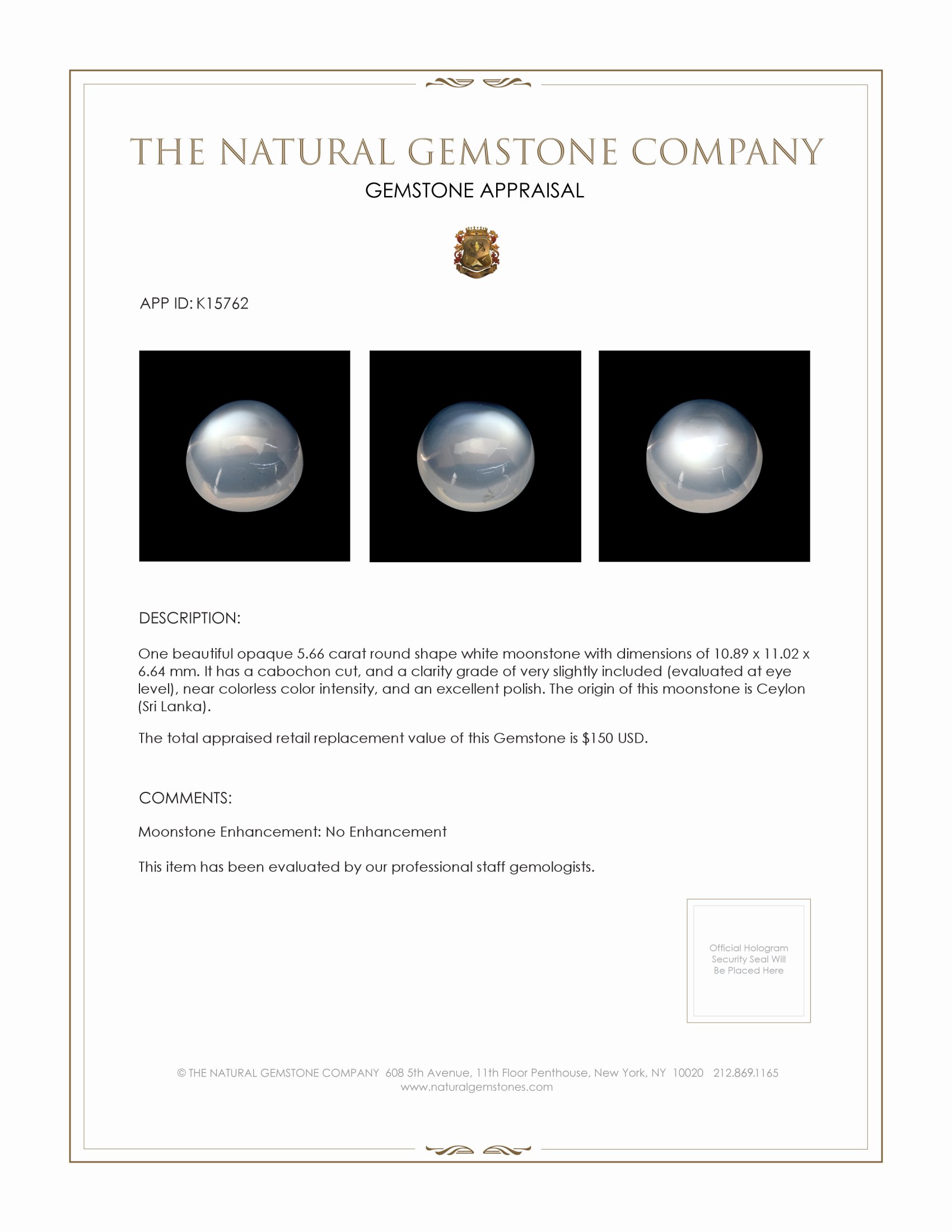 5.66 Ct. Cabochon Moonstone from Ceylon (Sri Lanka)