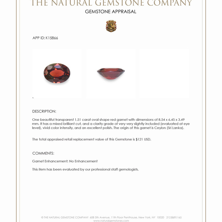 1.51 Ct. Garnet from Ceylon (Sri Lanka)