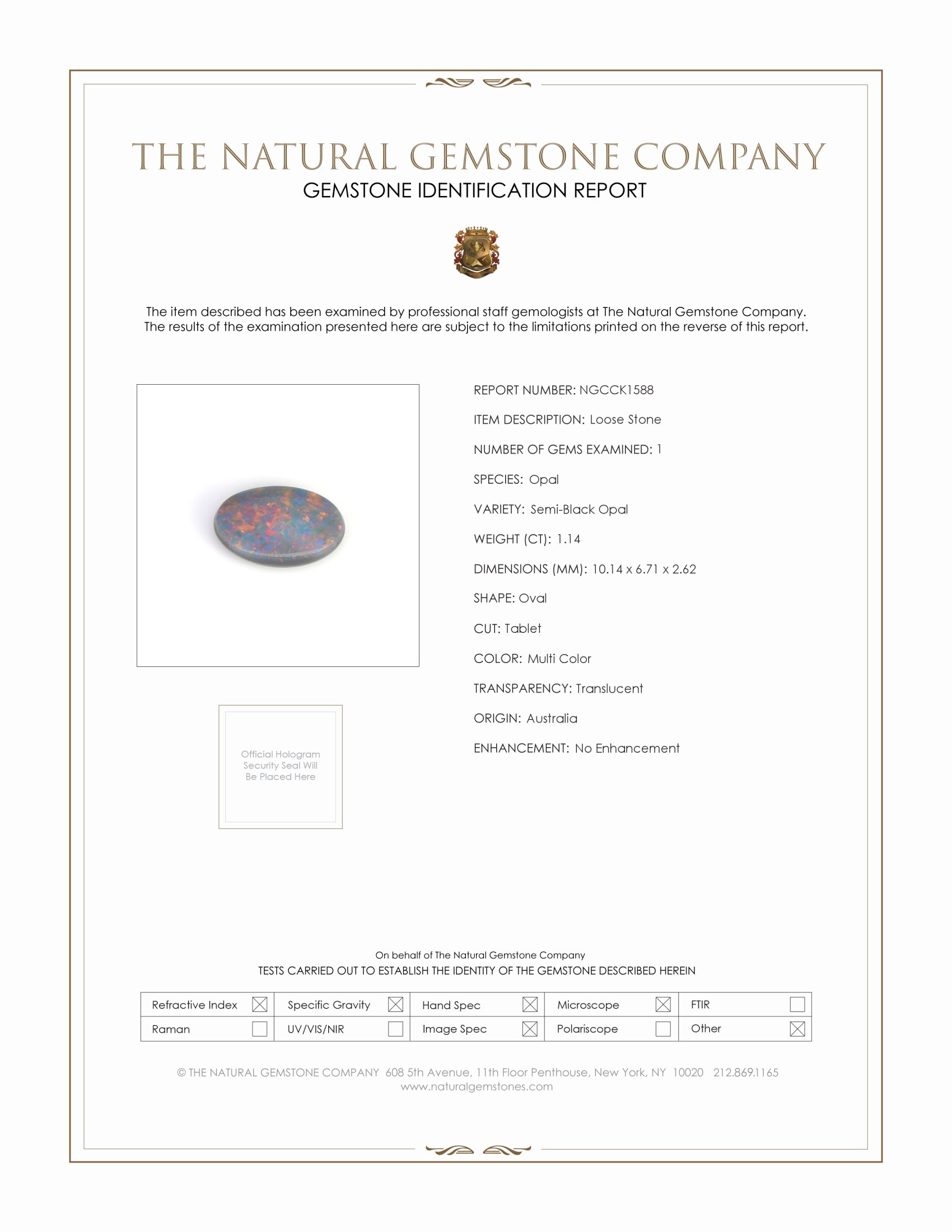 1.14 Ct. Semi-Black Opal from Australia