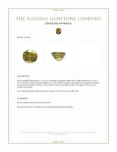 1.19 Ct. Greenish Yellow Zircon from Ceylon (Sri Lanka) Appraisal