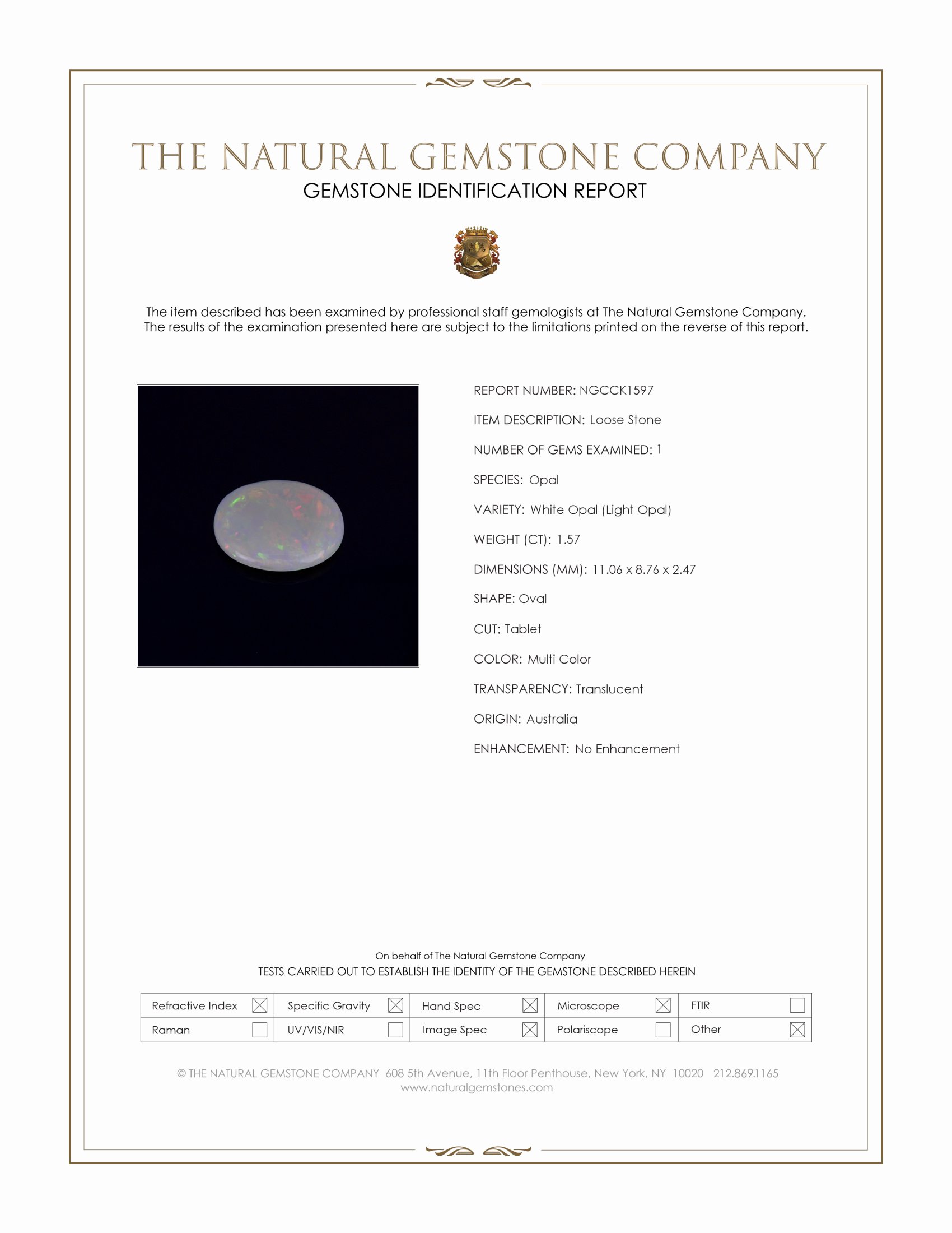 1.57 Ct. Multi Color White Opal (Light Opal) from Australia
